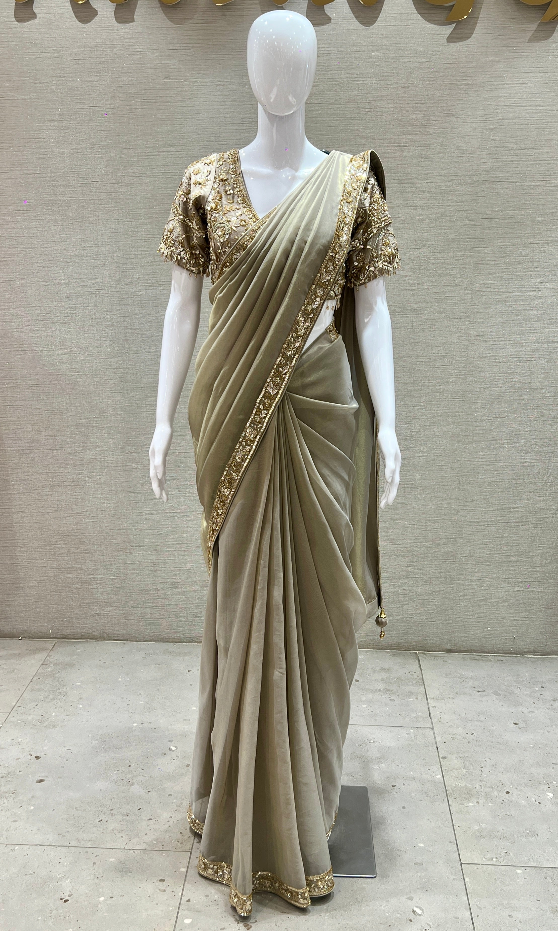 Grey saree with ready blouse