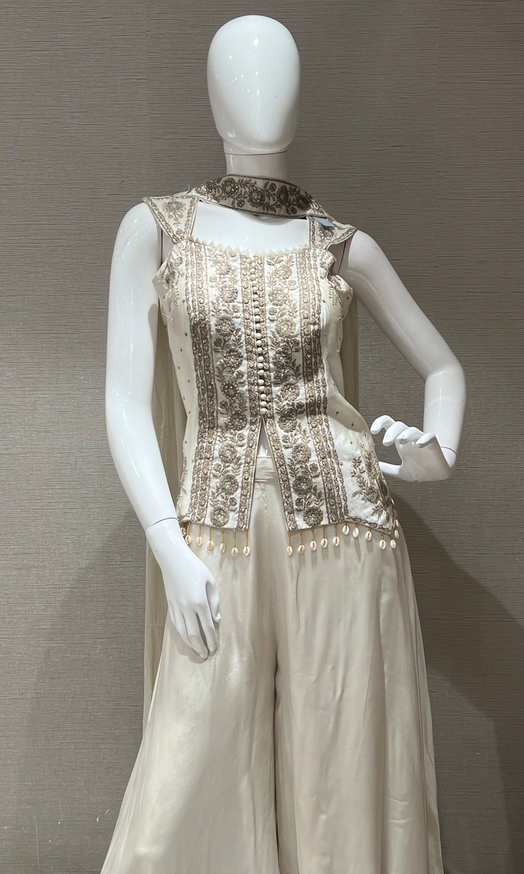 White Embroidered Peplum Top Palazzo Set