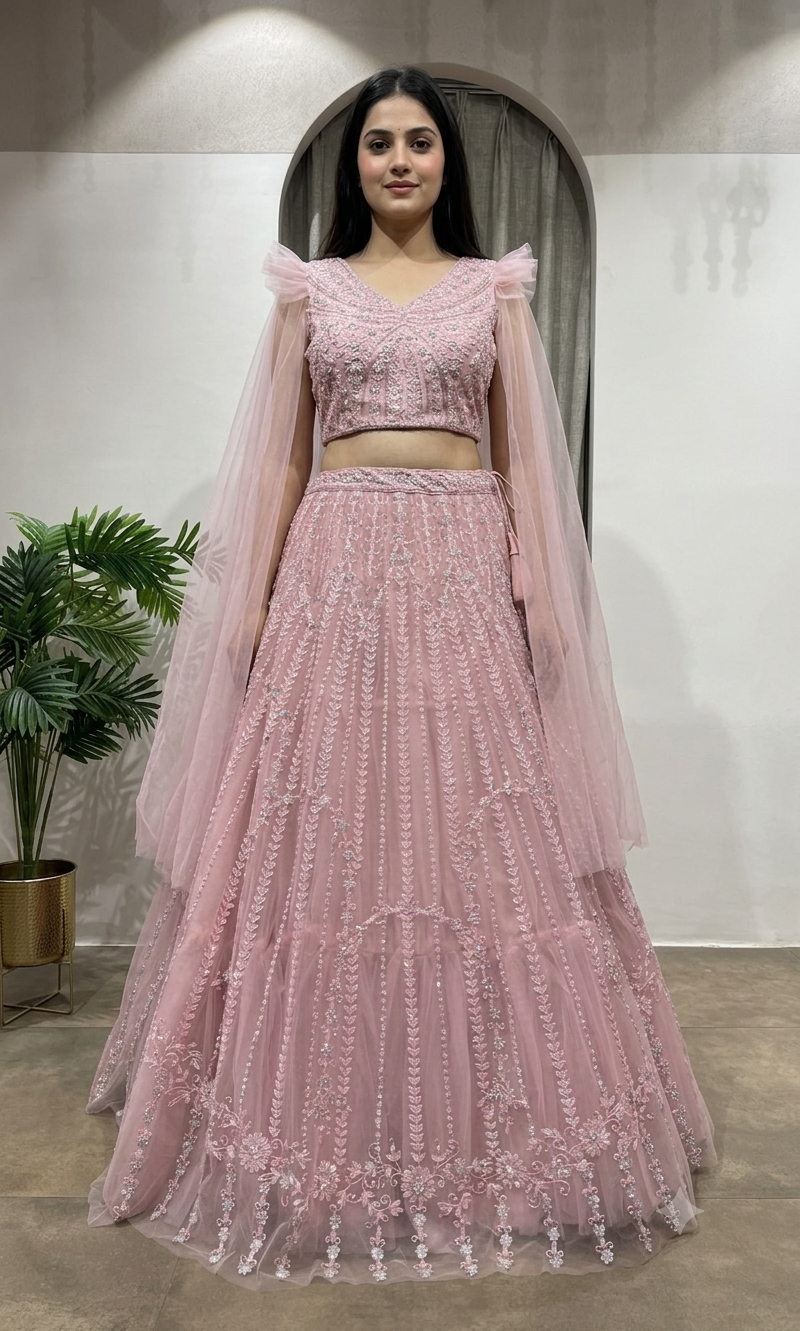 dusty rose pink lehenga crop top lehenga