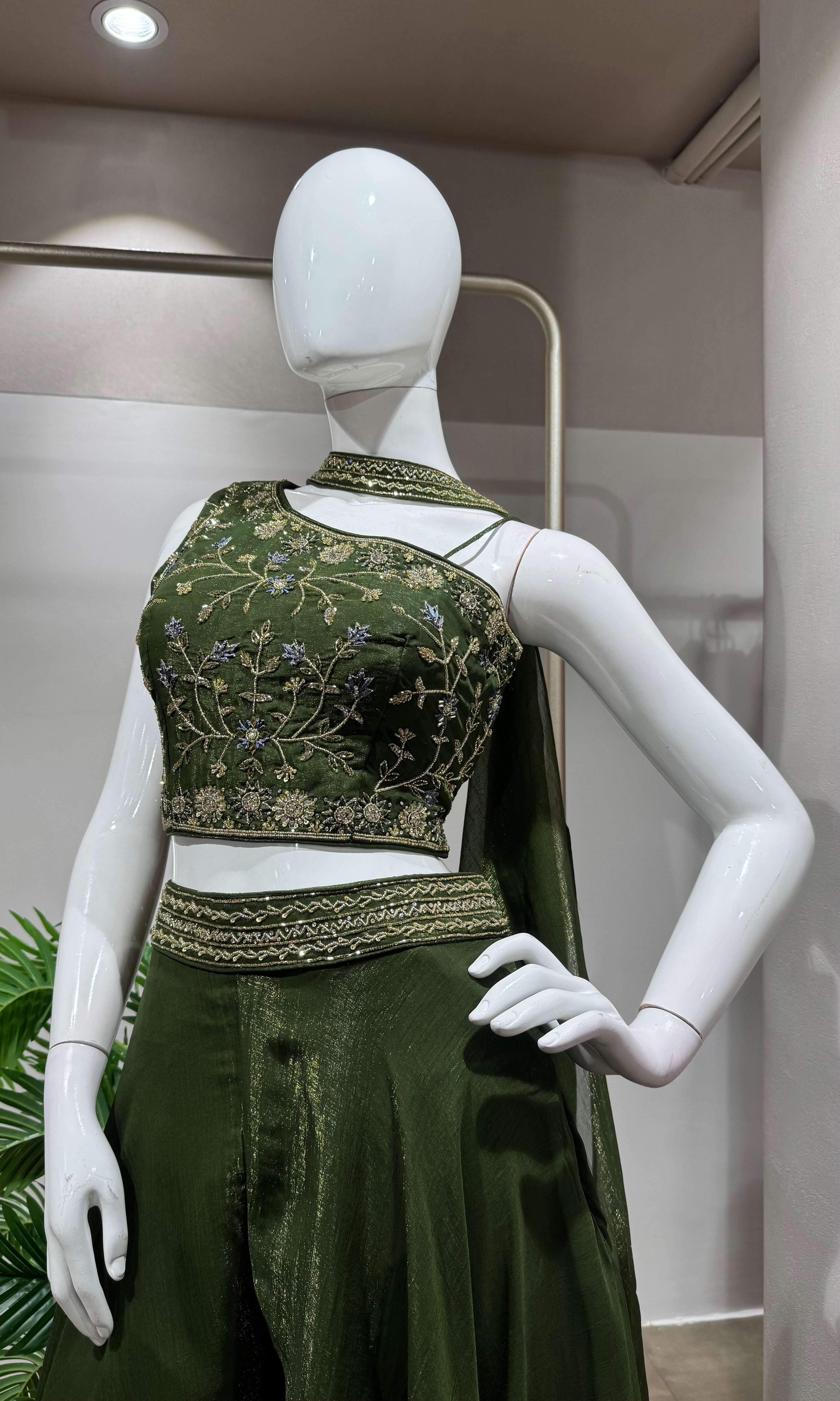 Green Embroidered Indo Western Palazzo Set