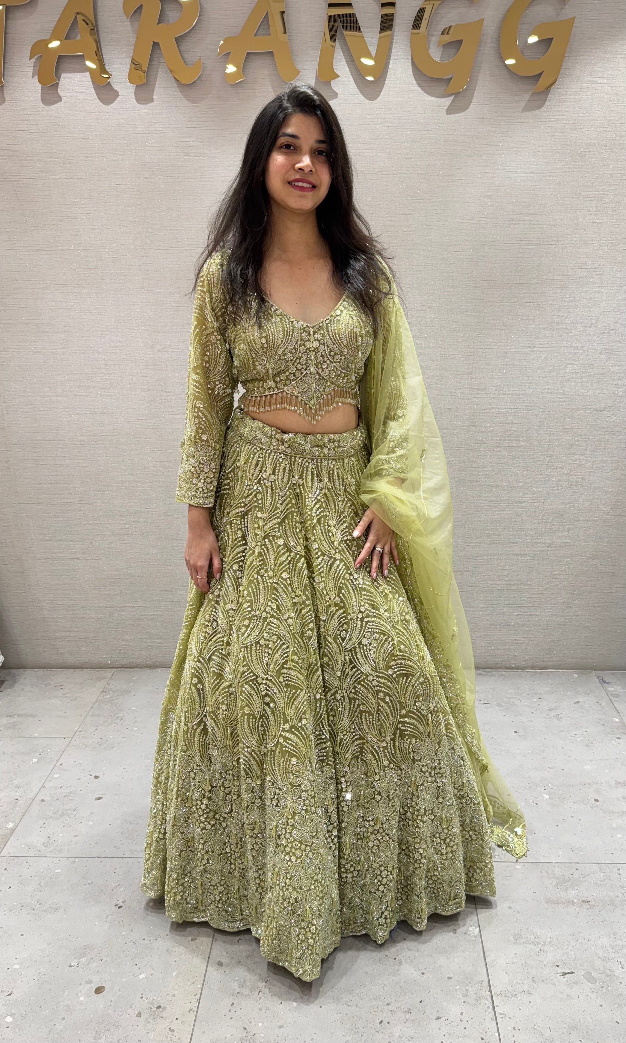Pista green CRYSTAL EMBROIDERED lehenga