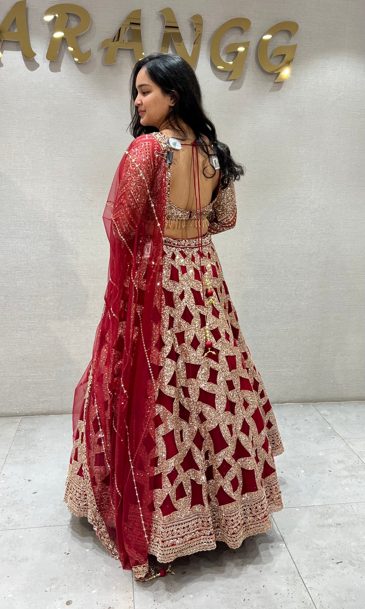 Maroon Geometric golden Bridal Lehenga