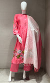 Baby pink floral mul chanderi kurta set