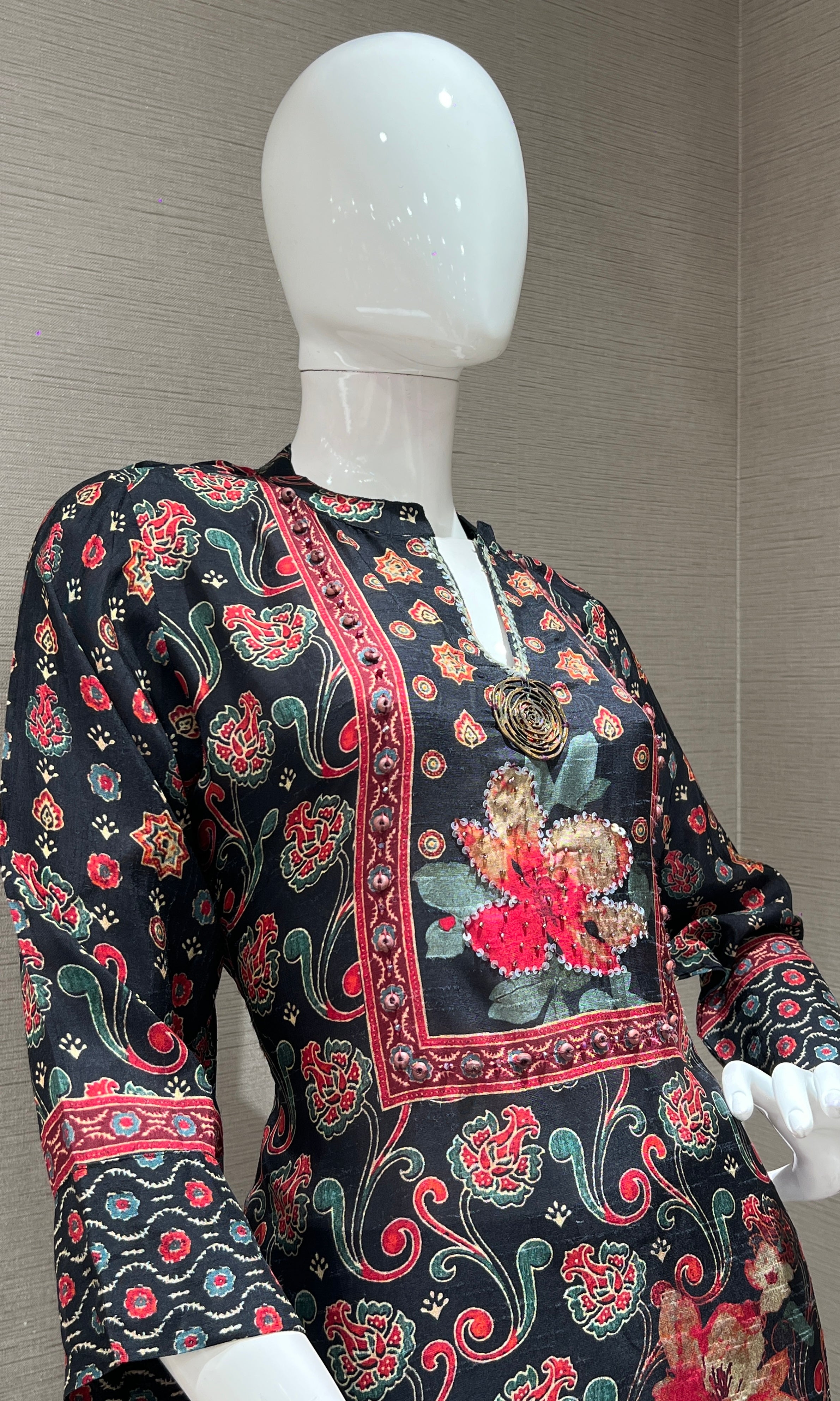 black floral printed kurta set with palazzo pants