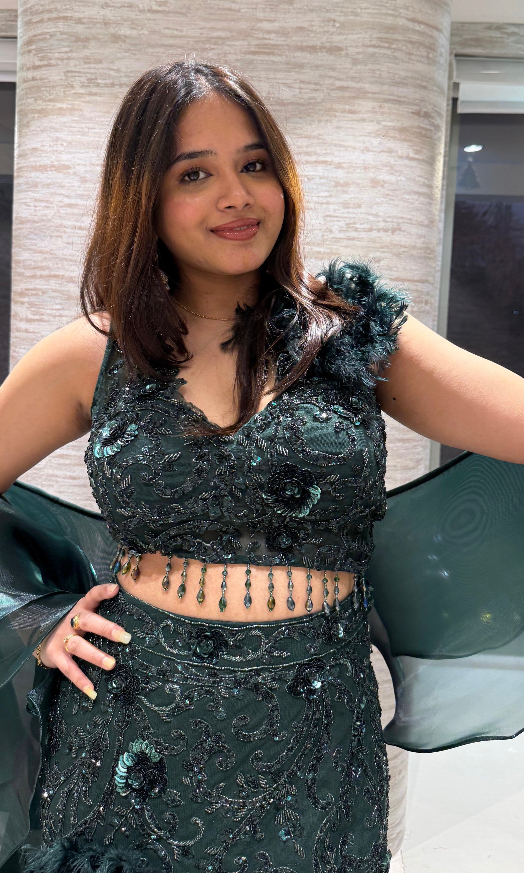 green Emerald Ruffle Lehenga