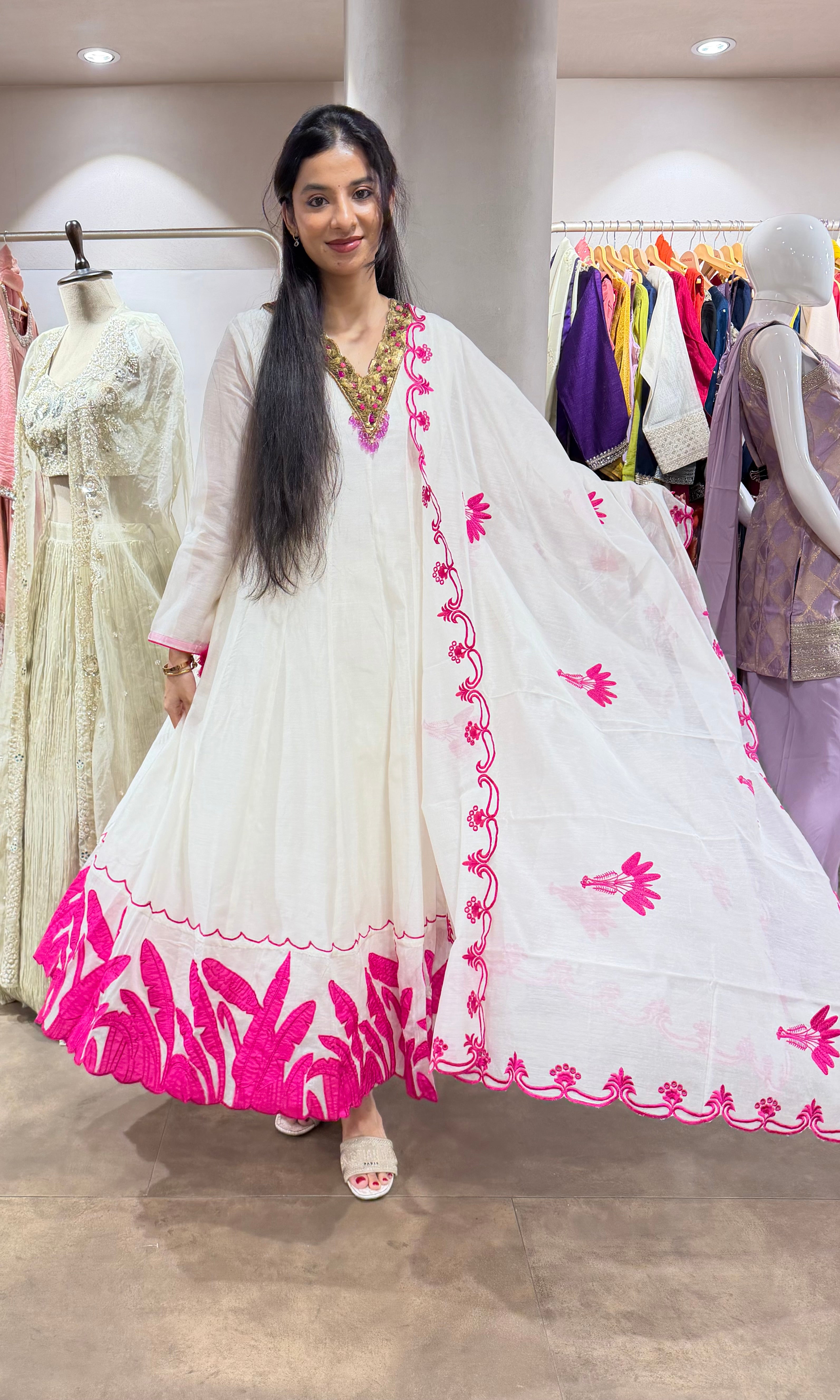 HALF WHITE & PINK ETHNIC ANARKALI SET