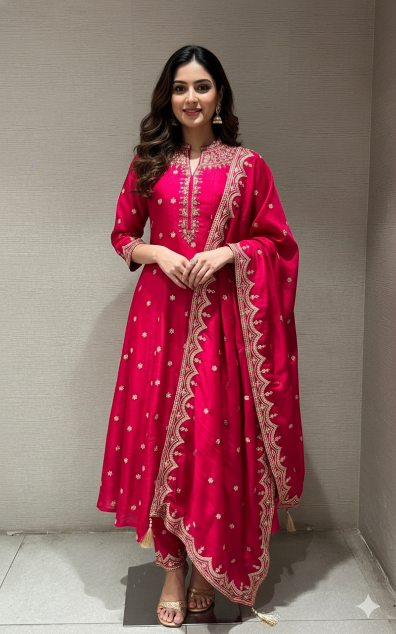 Rani pink EMBROIDERED Anarkali SET