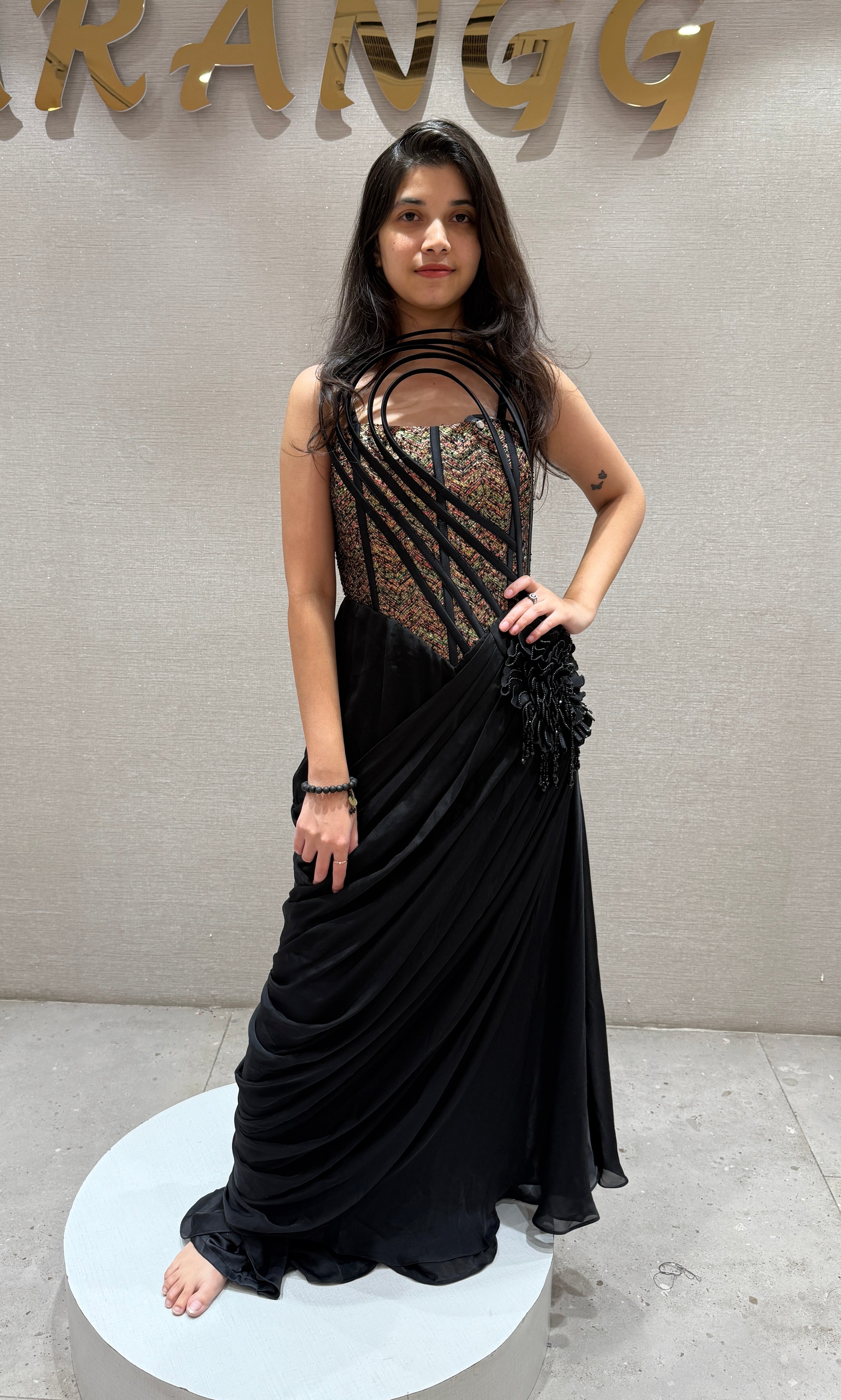Black Corset Style Draped gown
