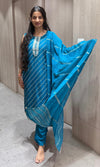 Rama blue Leheriya Kurta Set