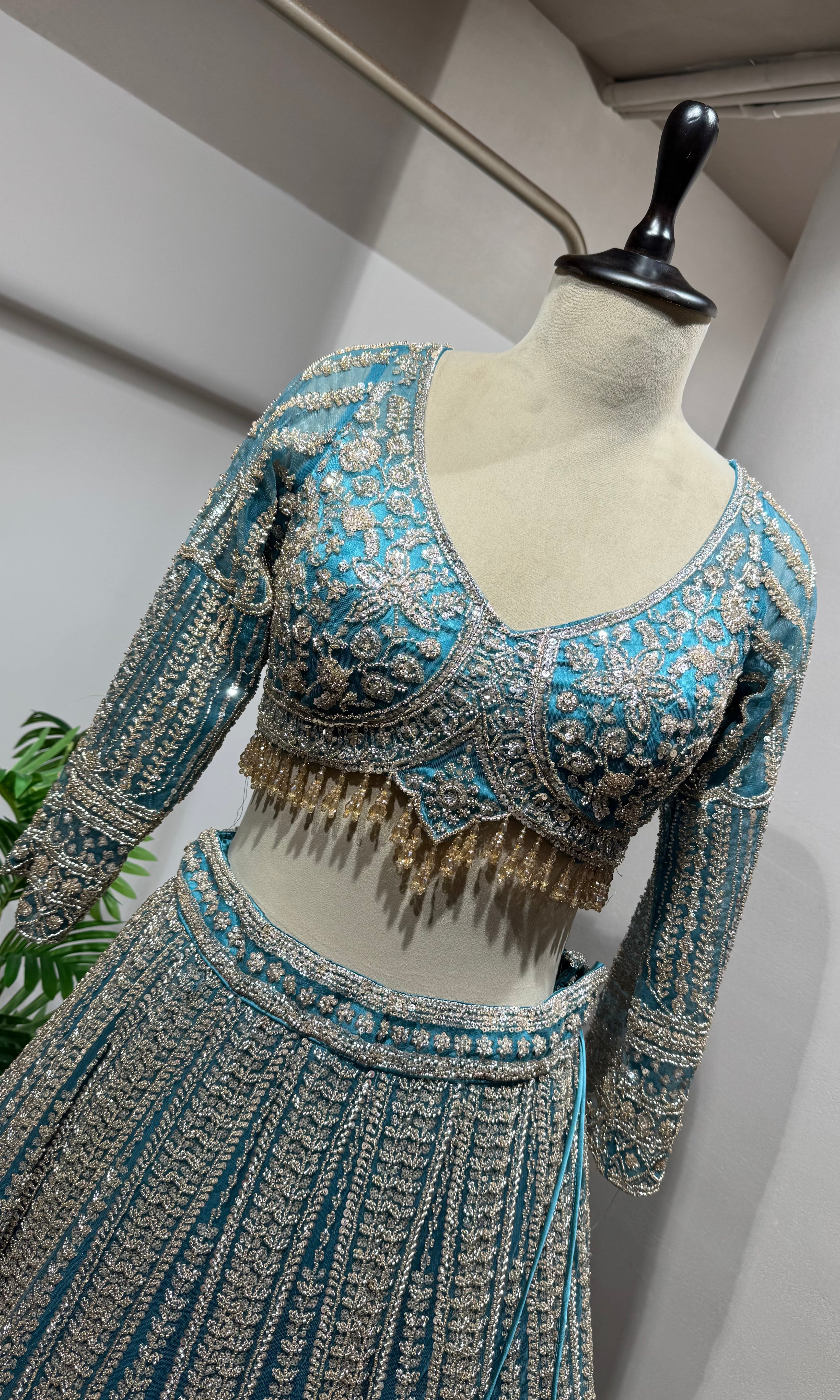 BLUE silver embroidered BRIDAL LEHENGA