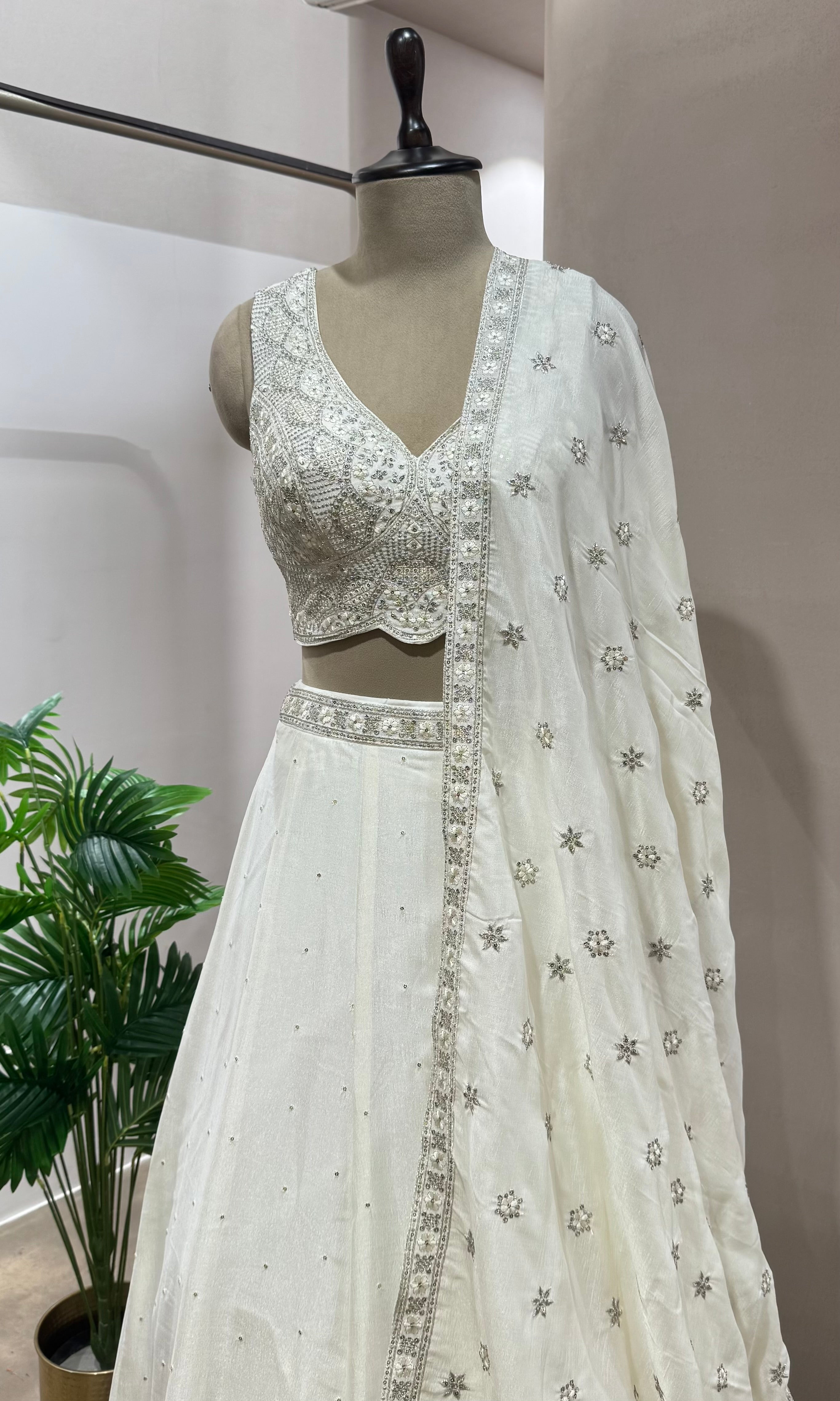 White EMBROIDERED Lehenga WITH DUPATTA