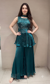 Green Embellished Peplum Palazzo set