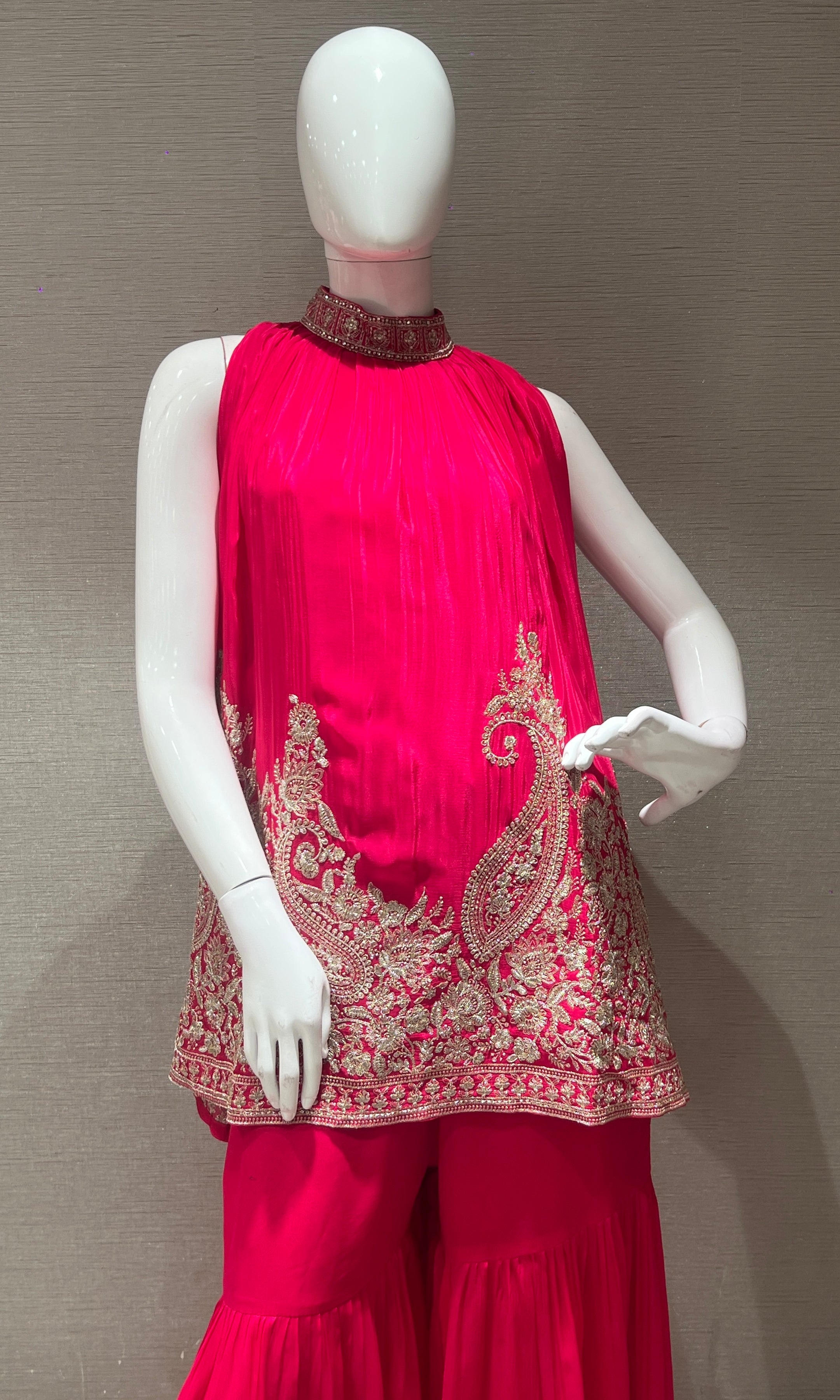 Rani pink SHARARA WITH HALTER NECK TOP