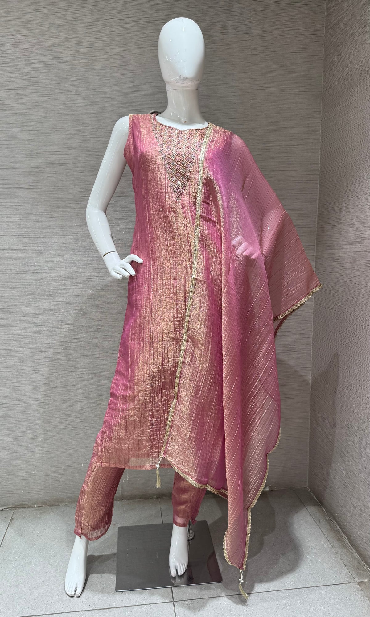 Wine Tissue Silk Ethnic Kurta Set with Dupatta
