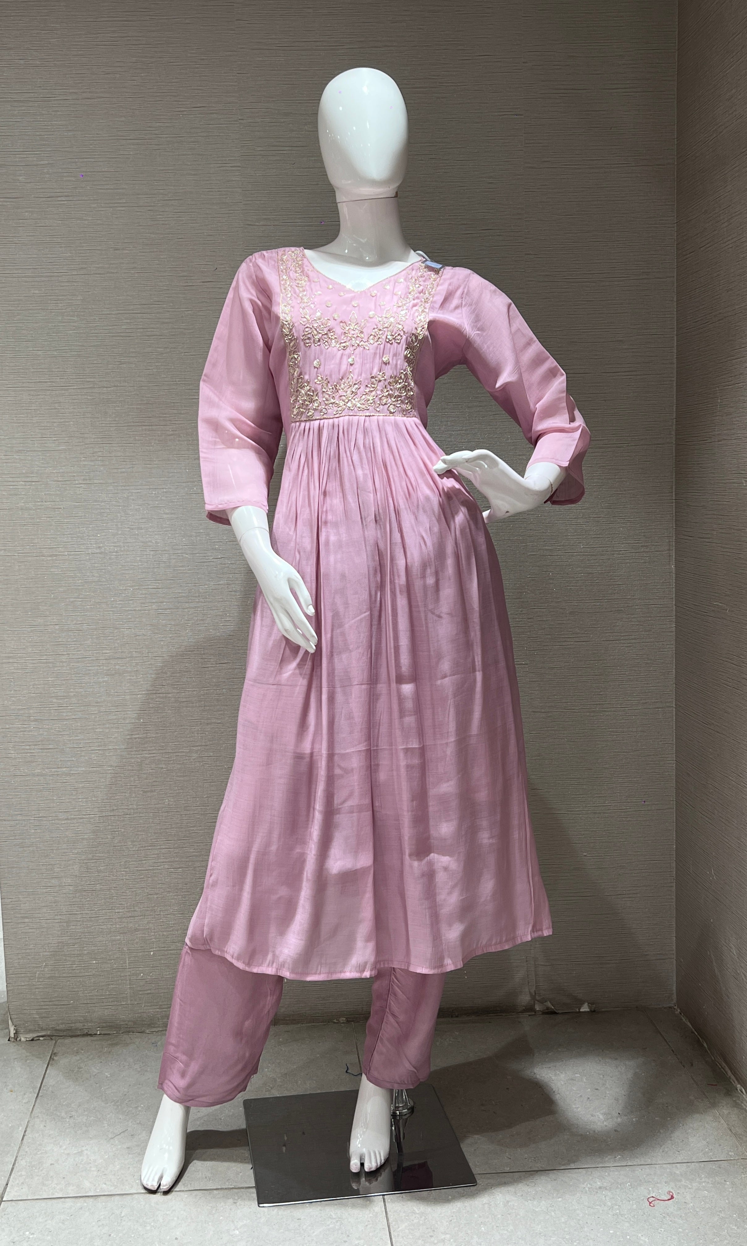 Onion pink MUL CHANDERI kurta set