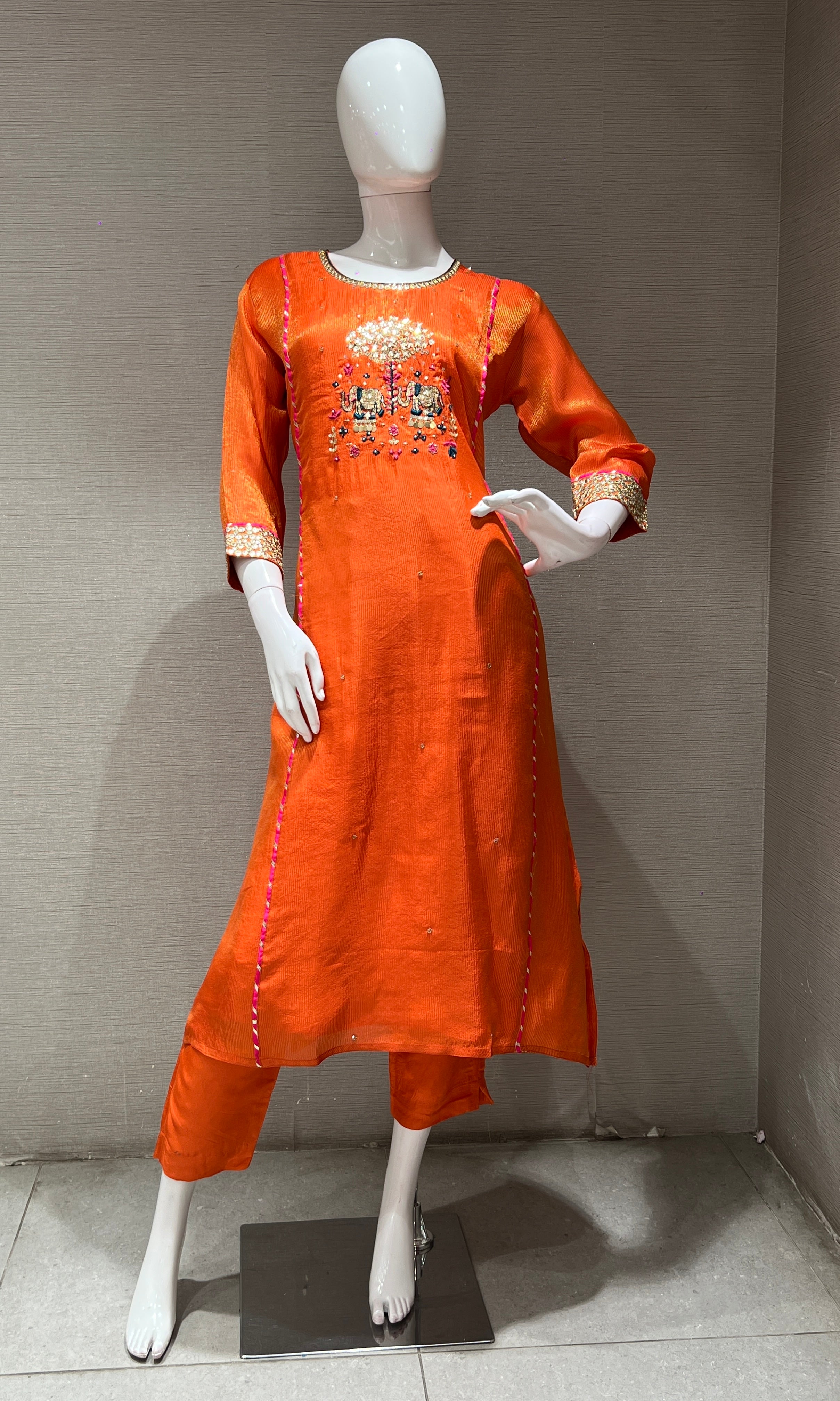 ORANGE EMBROIDERED kurta set with dupatta