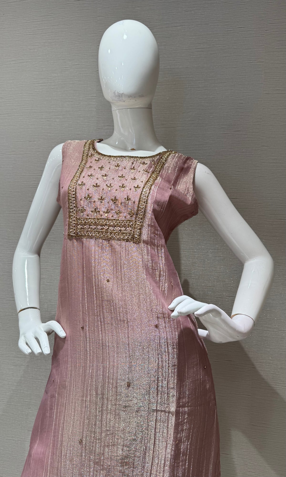 ONION PINK ETHNIC SHIMMER KURTA SET WITH DUPATTA