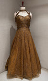 Brown Halter Neck Ballgown with Sheer Cap Sleeves