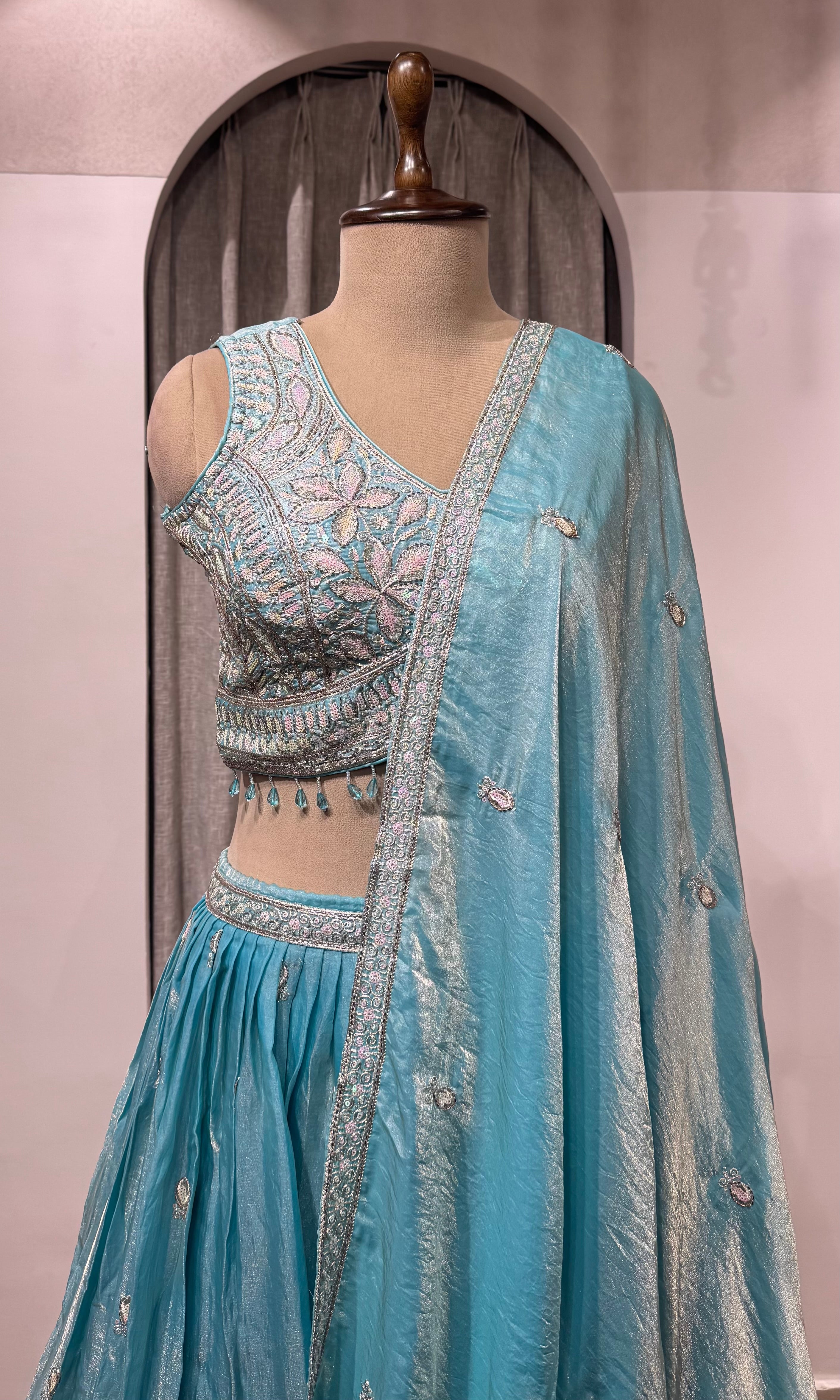 Light blue silver embroidered bridal lehenga