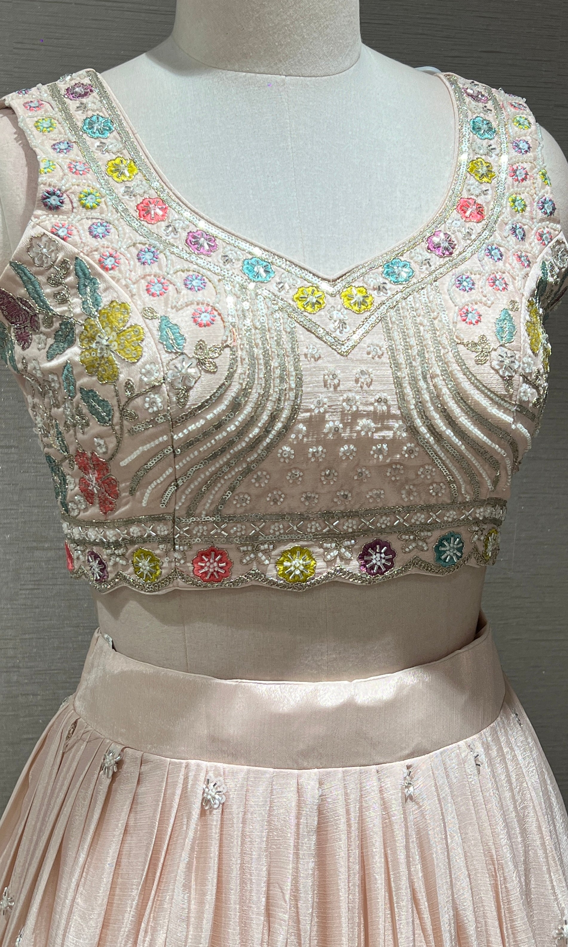 Light peach FLORAL EMBROIDERED Lehenga