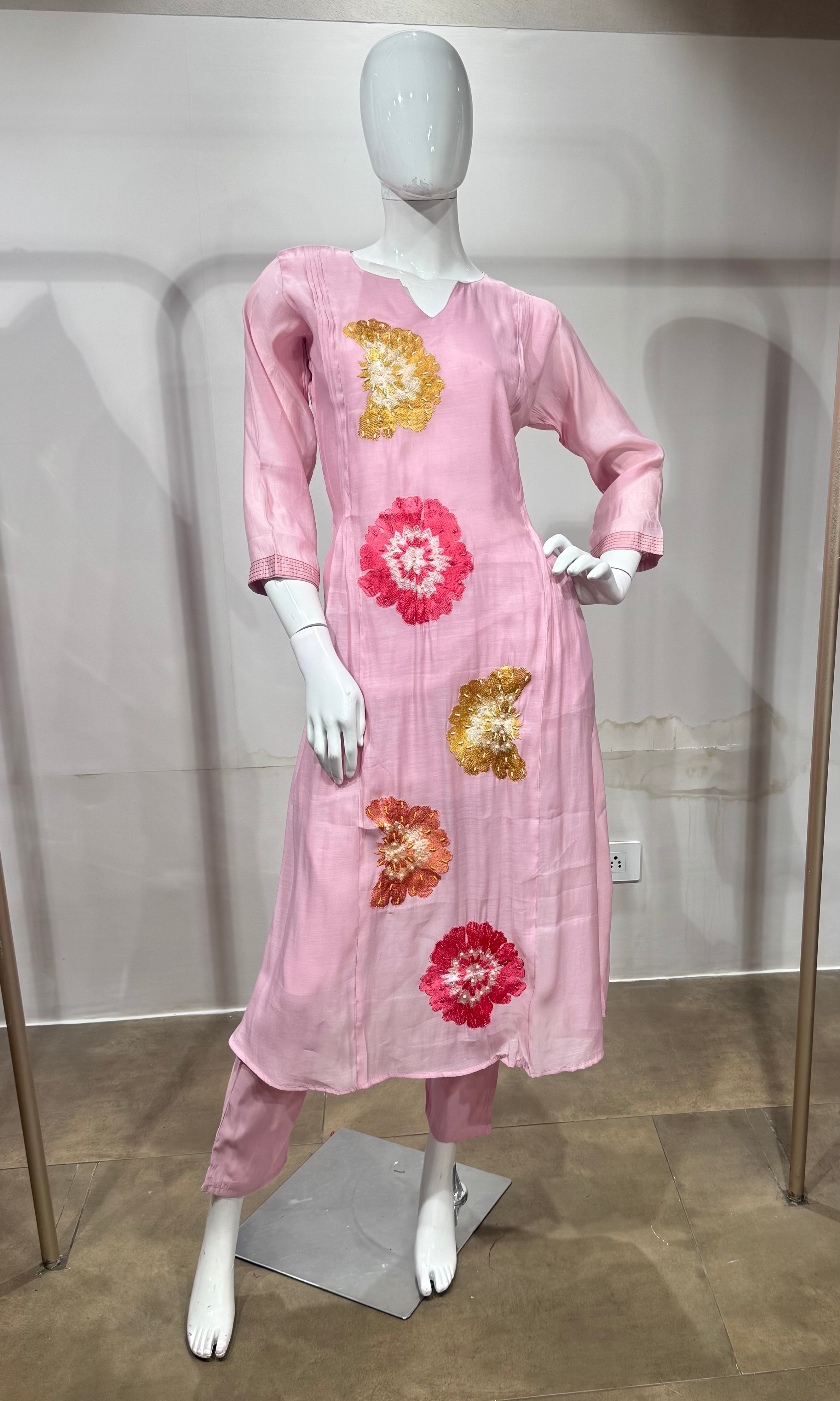 Pink Floral Printed Kurta Set