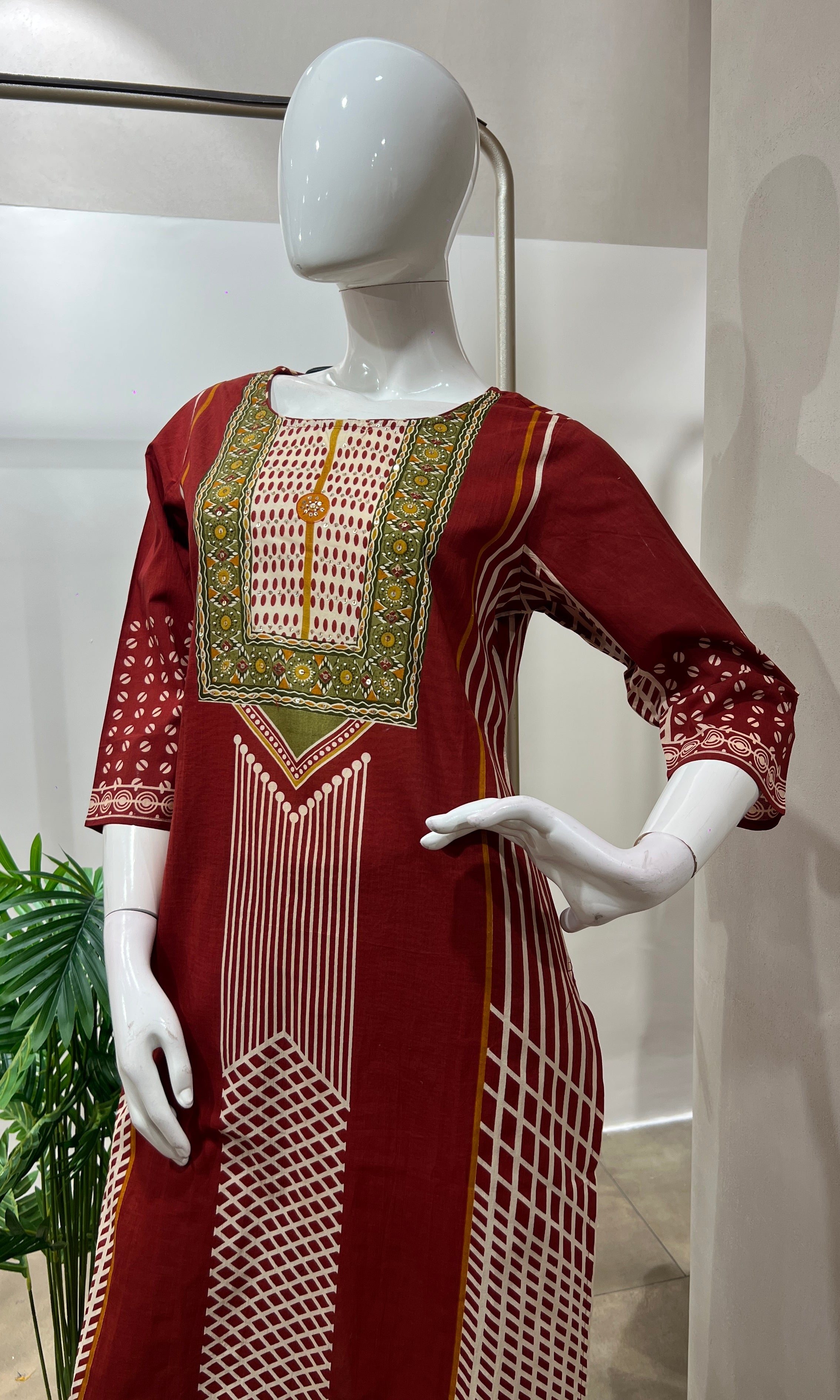 Red PRINTED kurta set