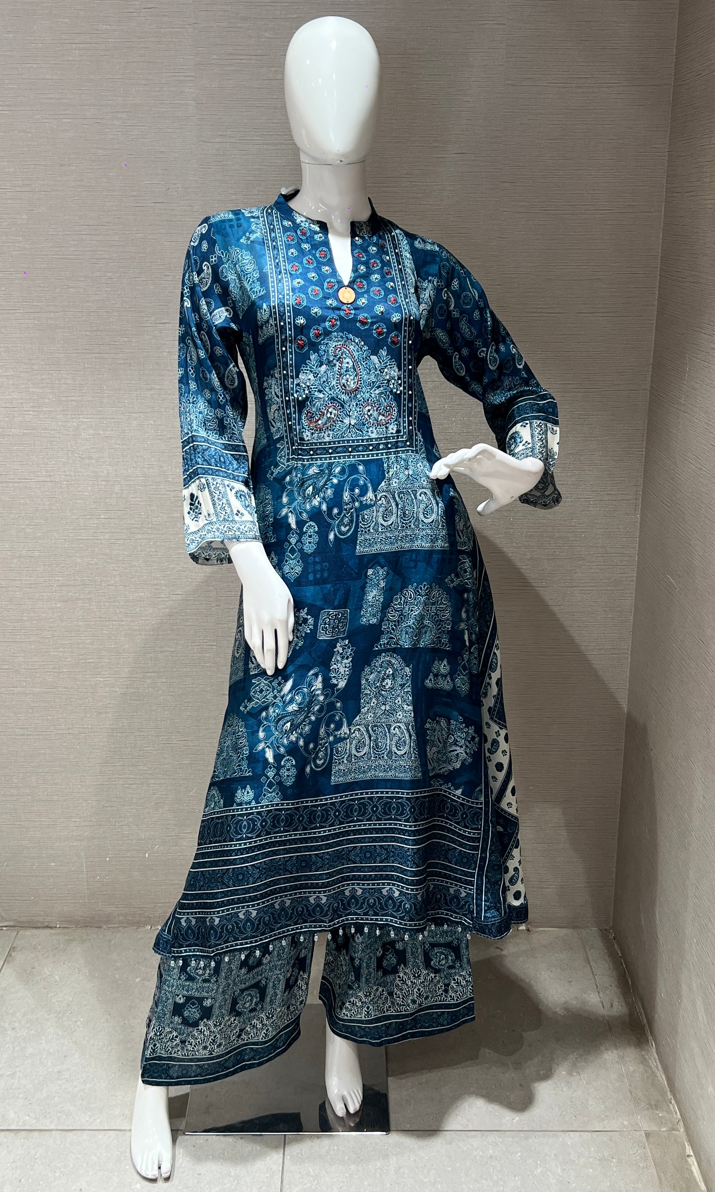 sea Blue kurta set with palazzo pants