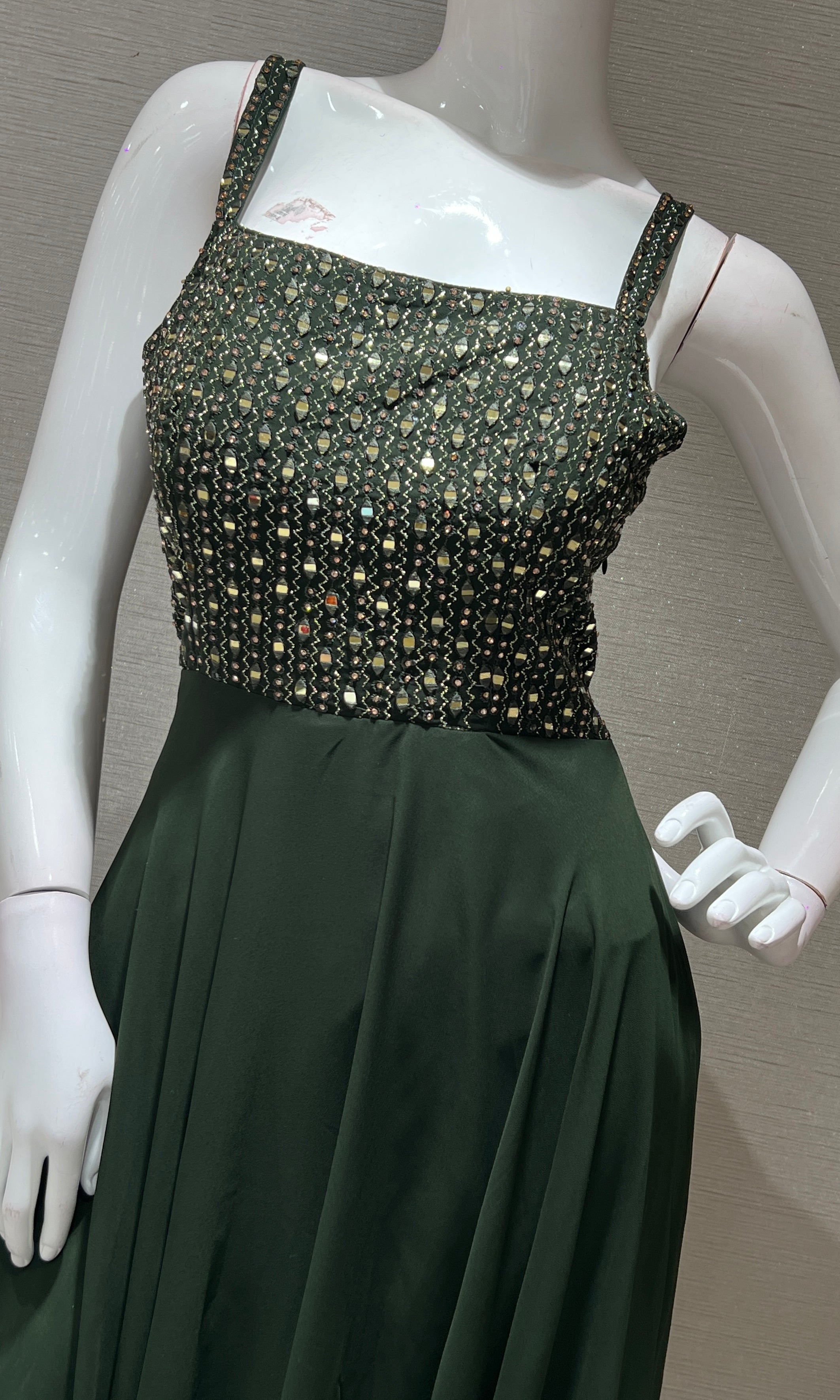 Green EMBROIDERED LONG DRESS ANARKALI