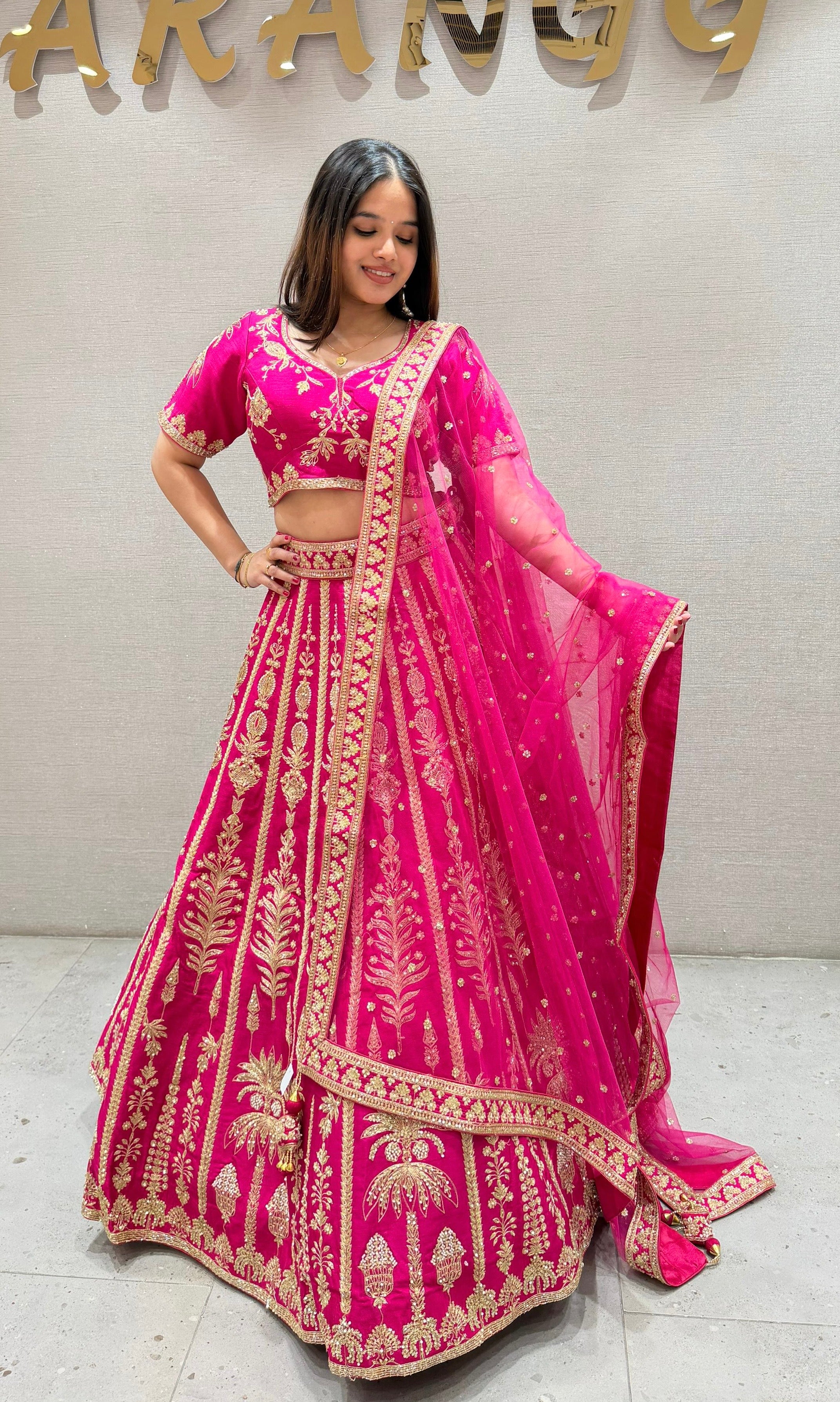 Pink GOLDEN INTRICATE EMBROIDERED Lehenga