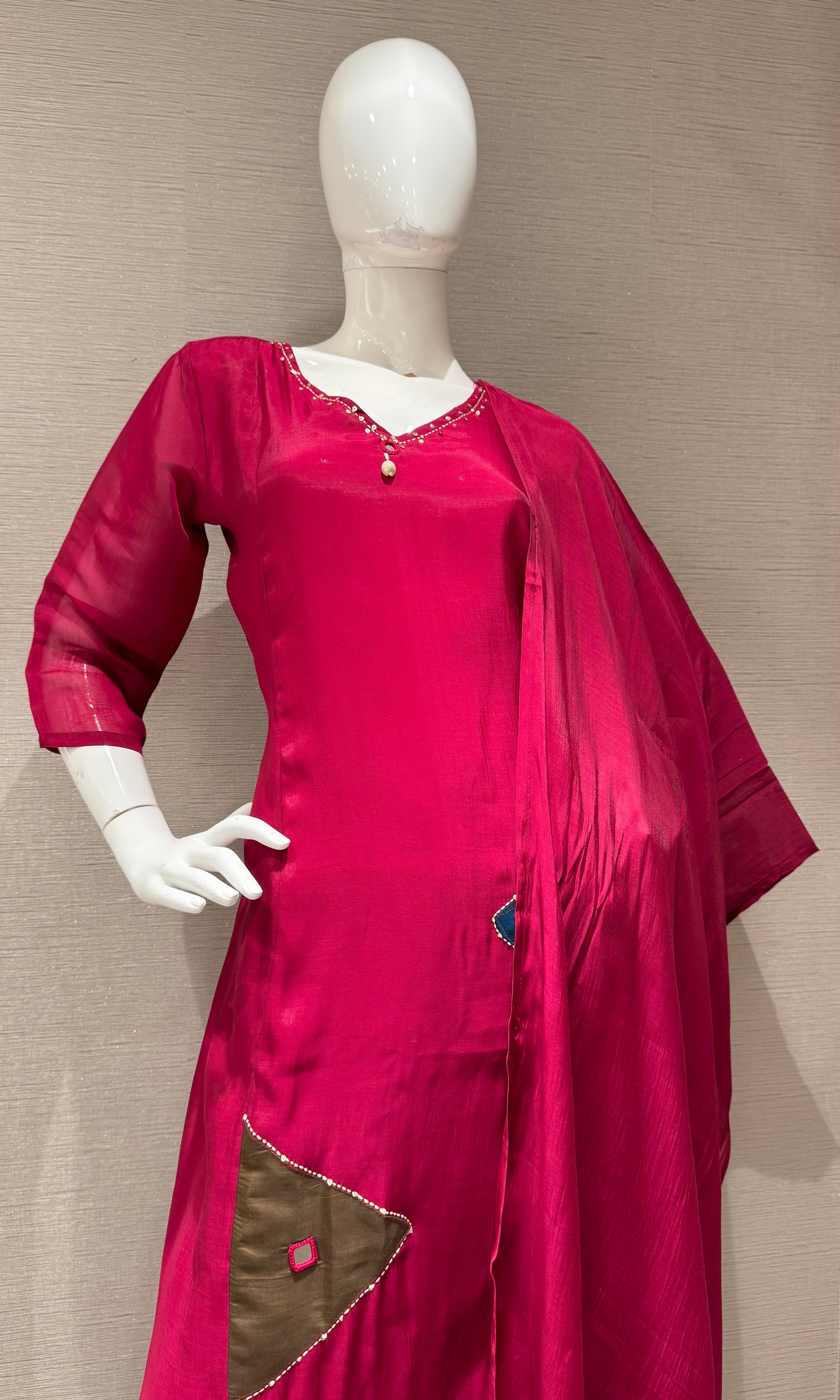 Maroon Straight Patch Kurta Set with Dupatta