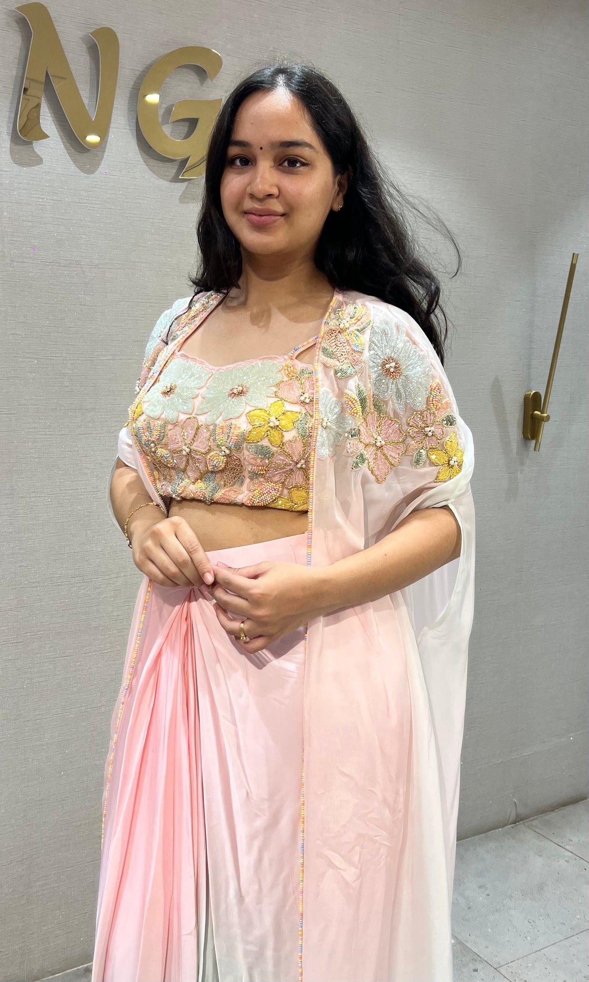 Baby Pink and Mint Floral Ombre Dhoti Skirt