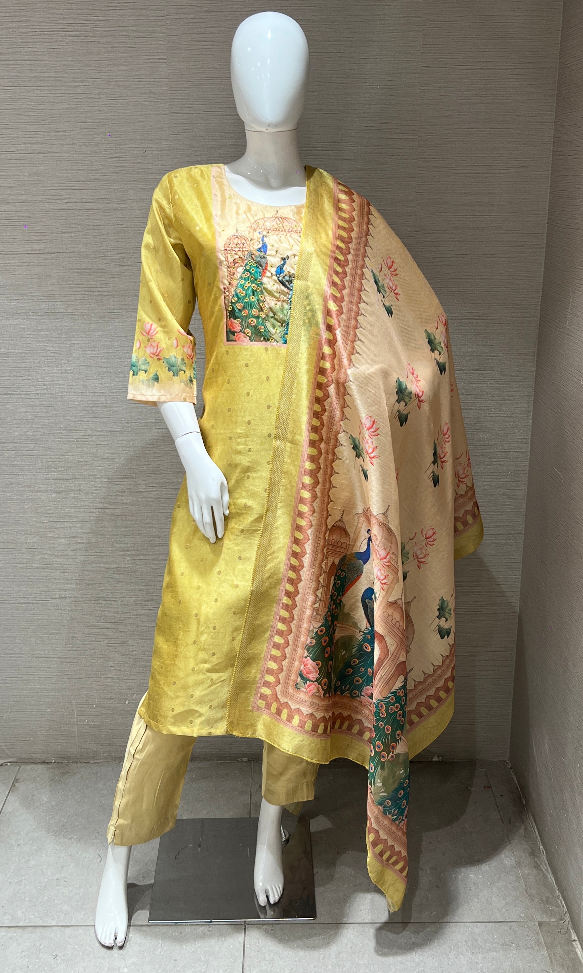 Parrot green peacock kurta set