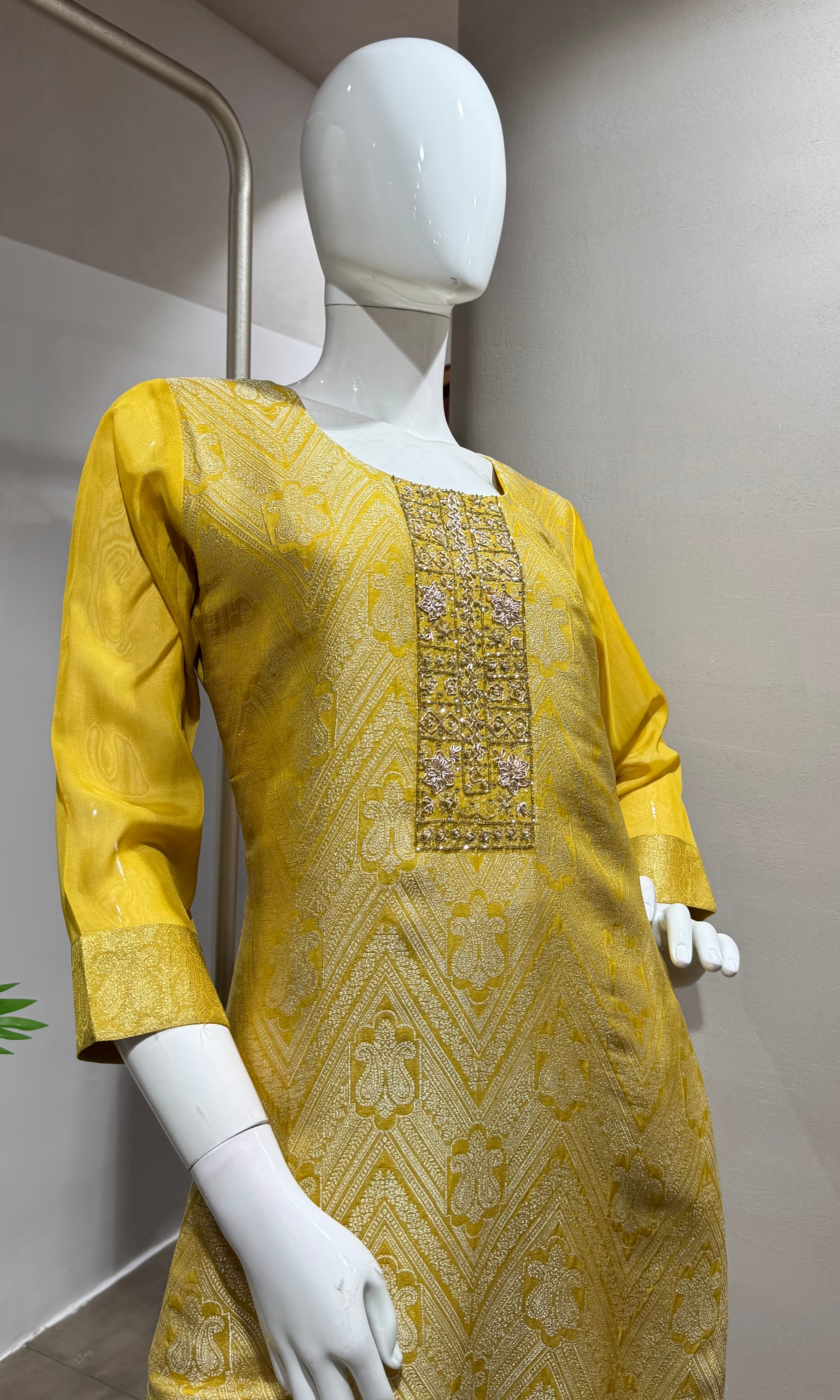 Yellow Chanderi Silk Embroidered Kurta Set