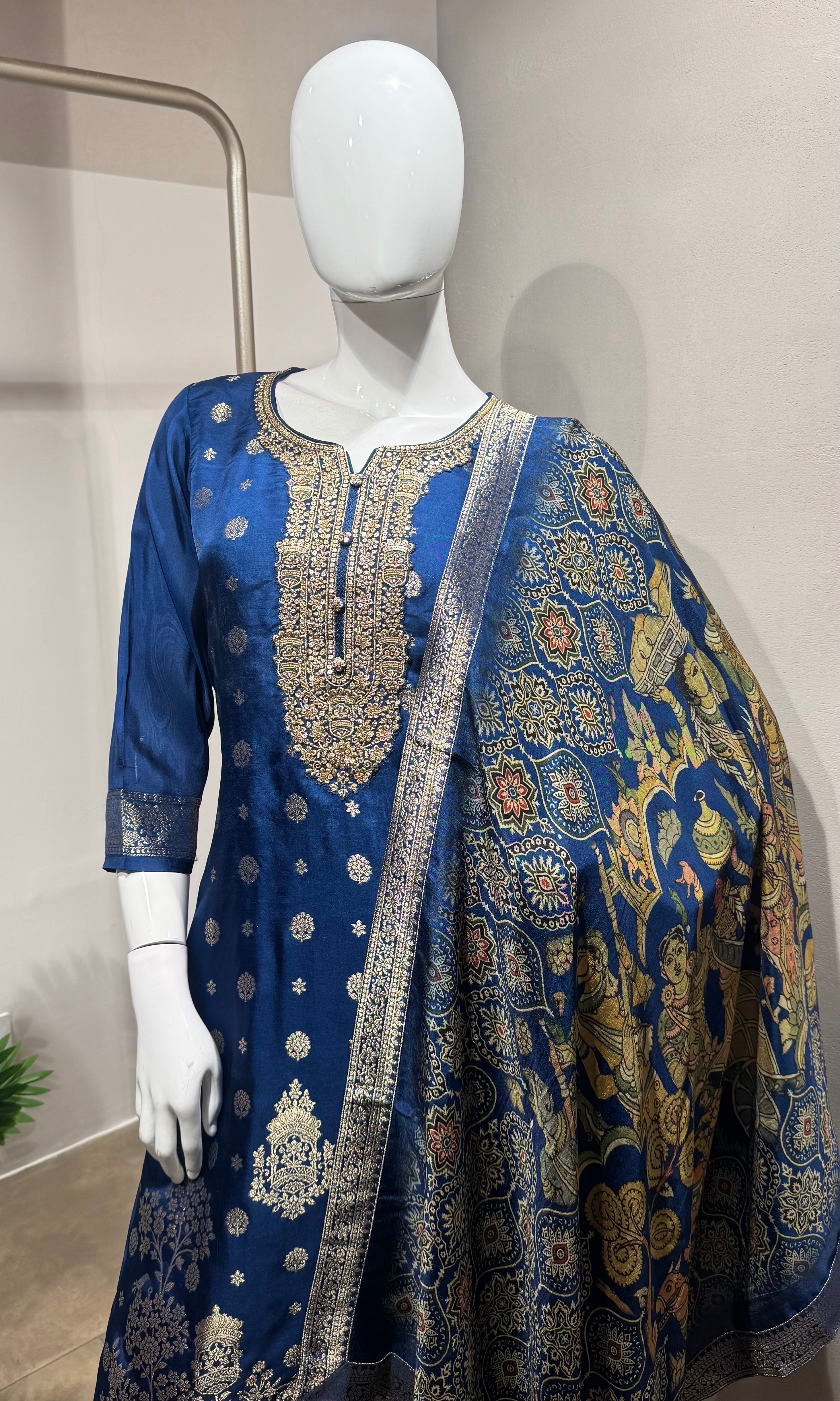 Royal Blue Banarasi Silk Kurta Set