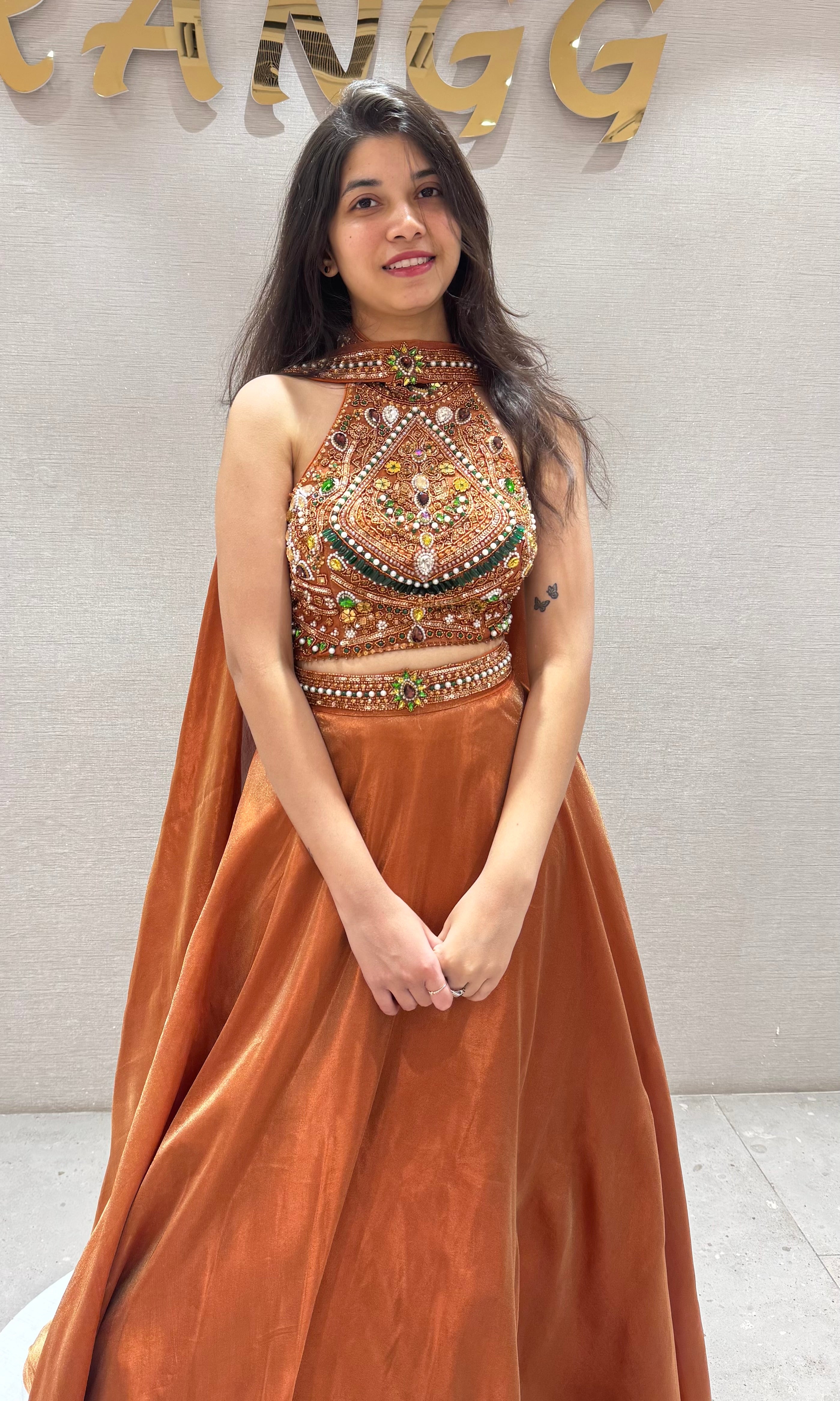 Rust Lehenga WITH HALTER NECK BLOUSE