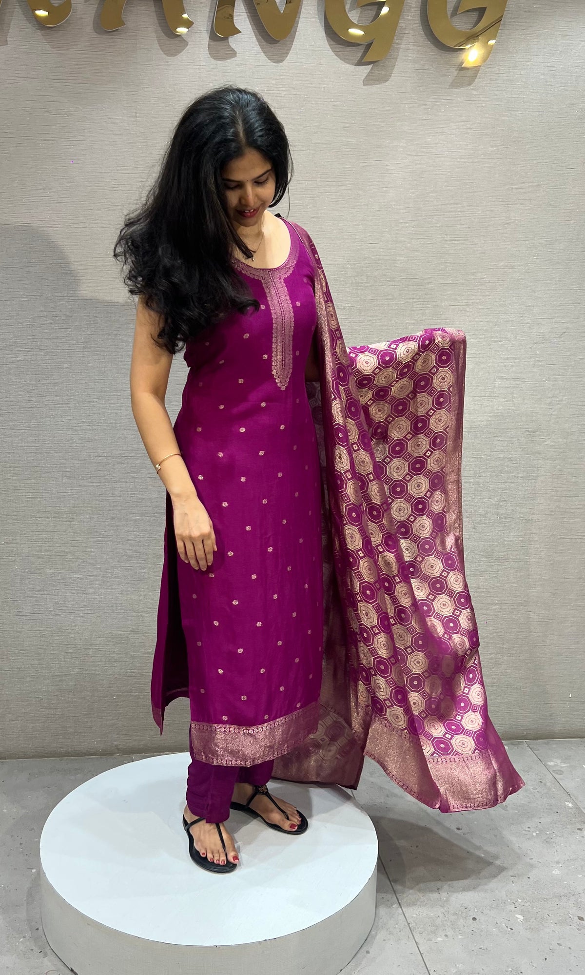 Purple banarasi Silk Kurta Set with Dupatta