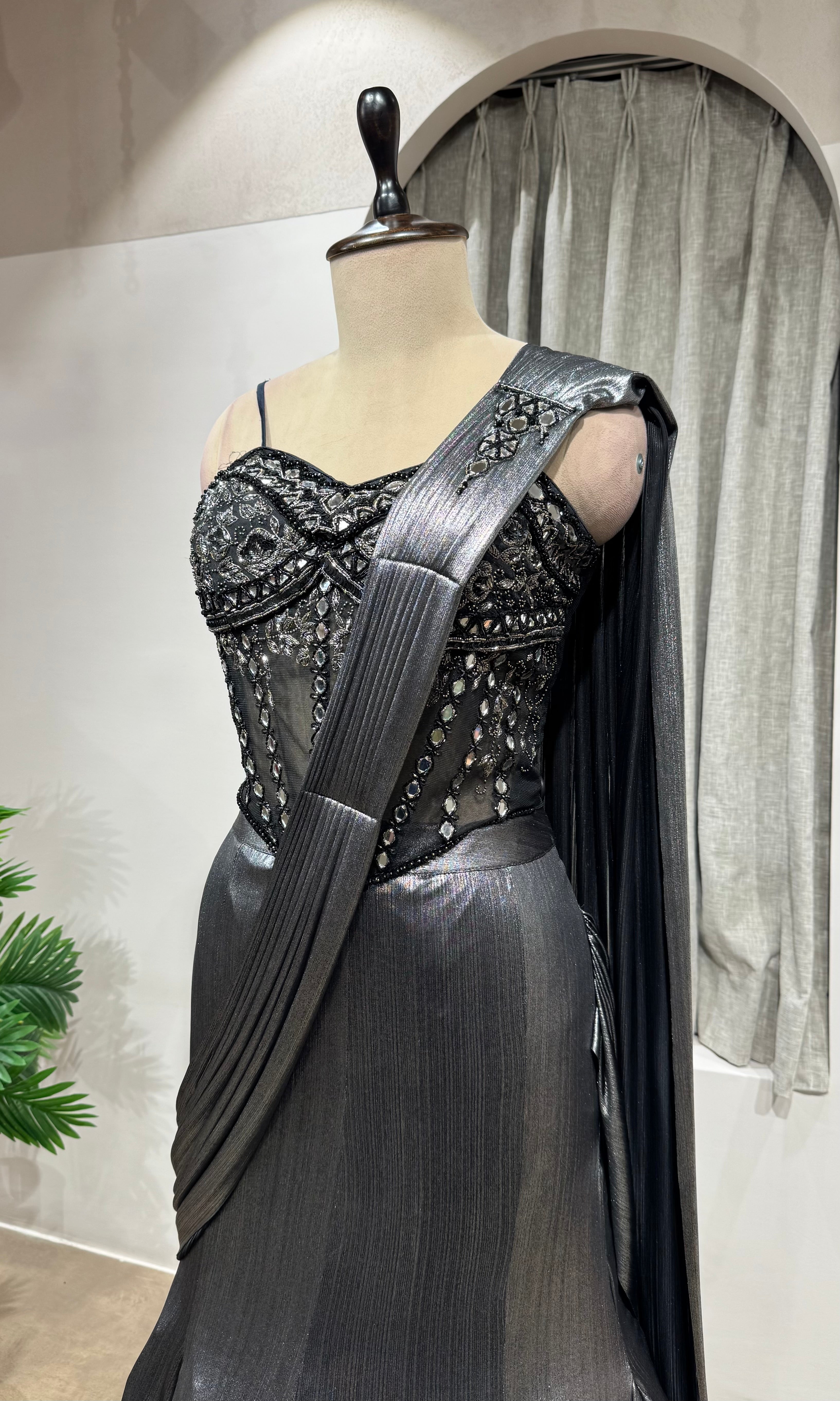 BLACK Gunmetal Shimmer Mermaid Lehenga