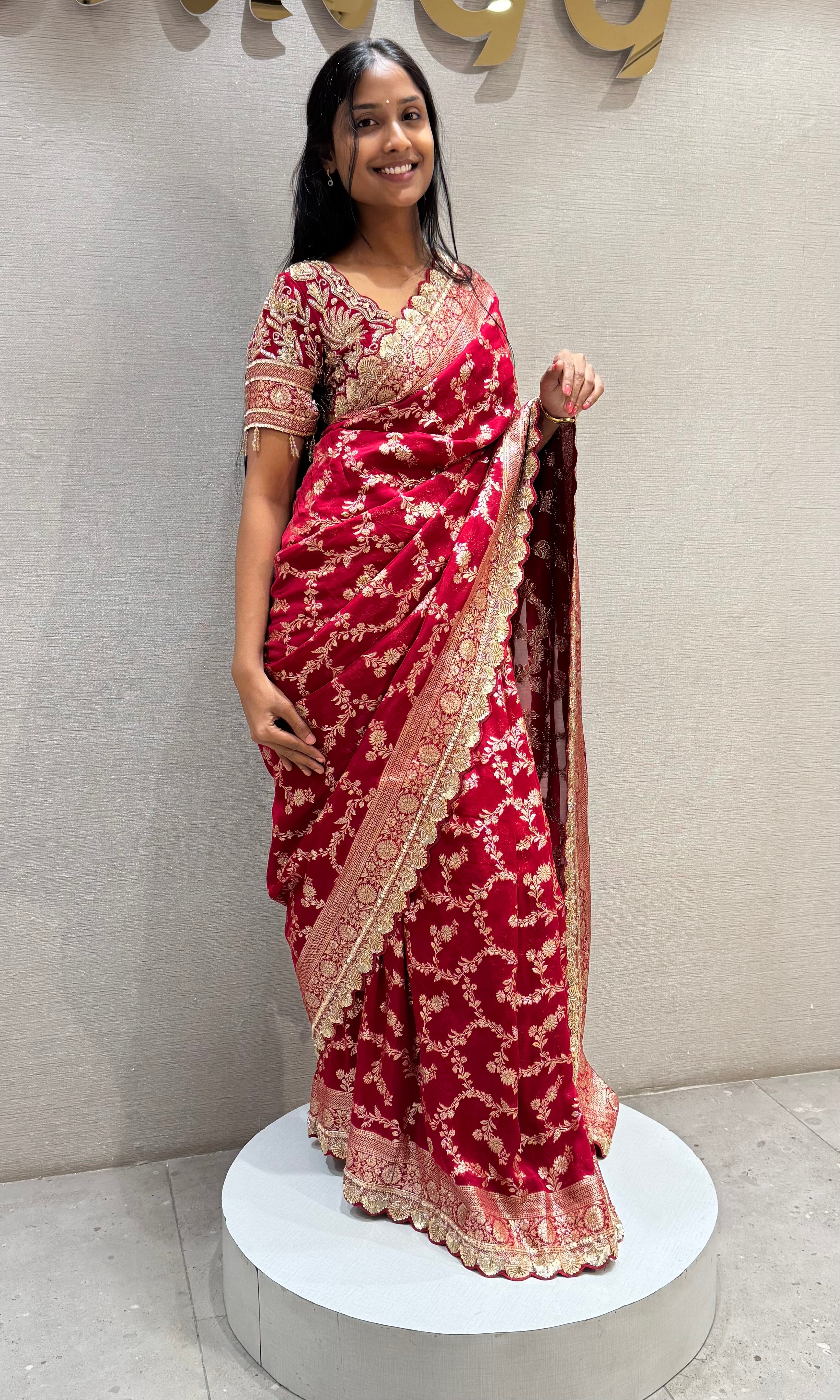 Radiant Red Embroidered Saree with embellished blouse