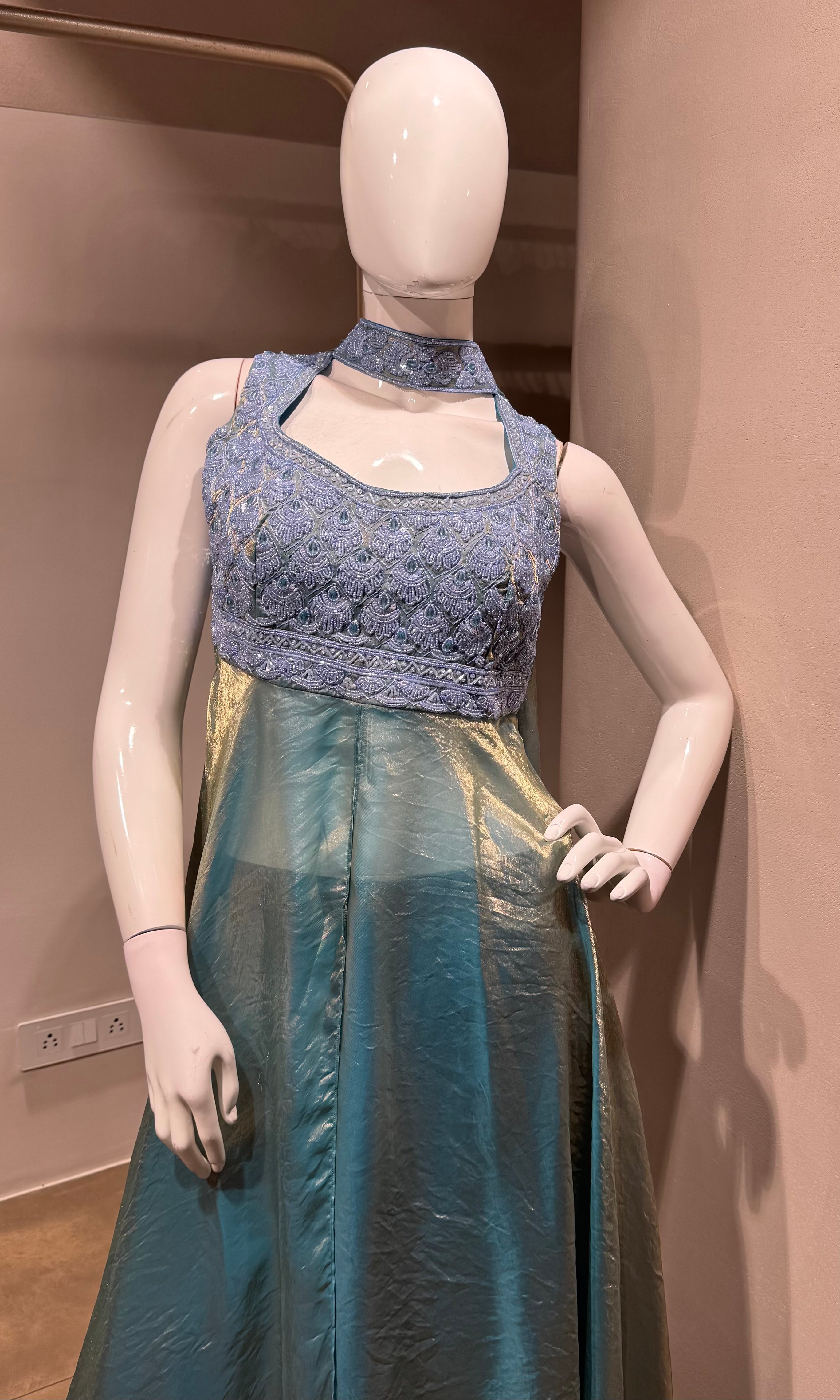 Sea Blue A-Line Shimmer Tissue Palazzo Set