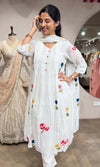 White Floral Kurta Pant Set with Dupatta