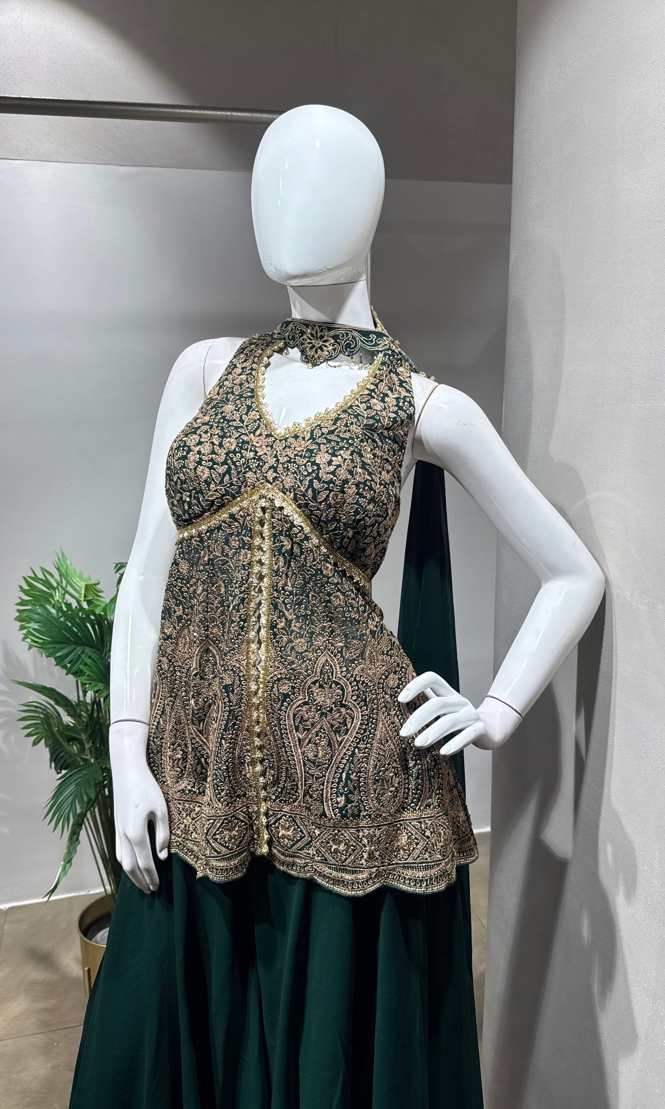 Green Golden Embroidered Palazzo Set