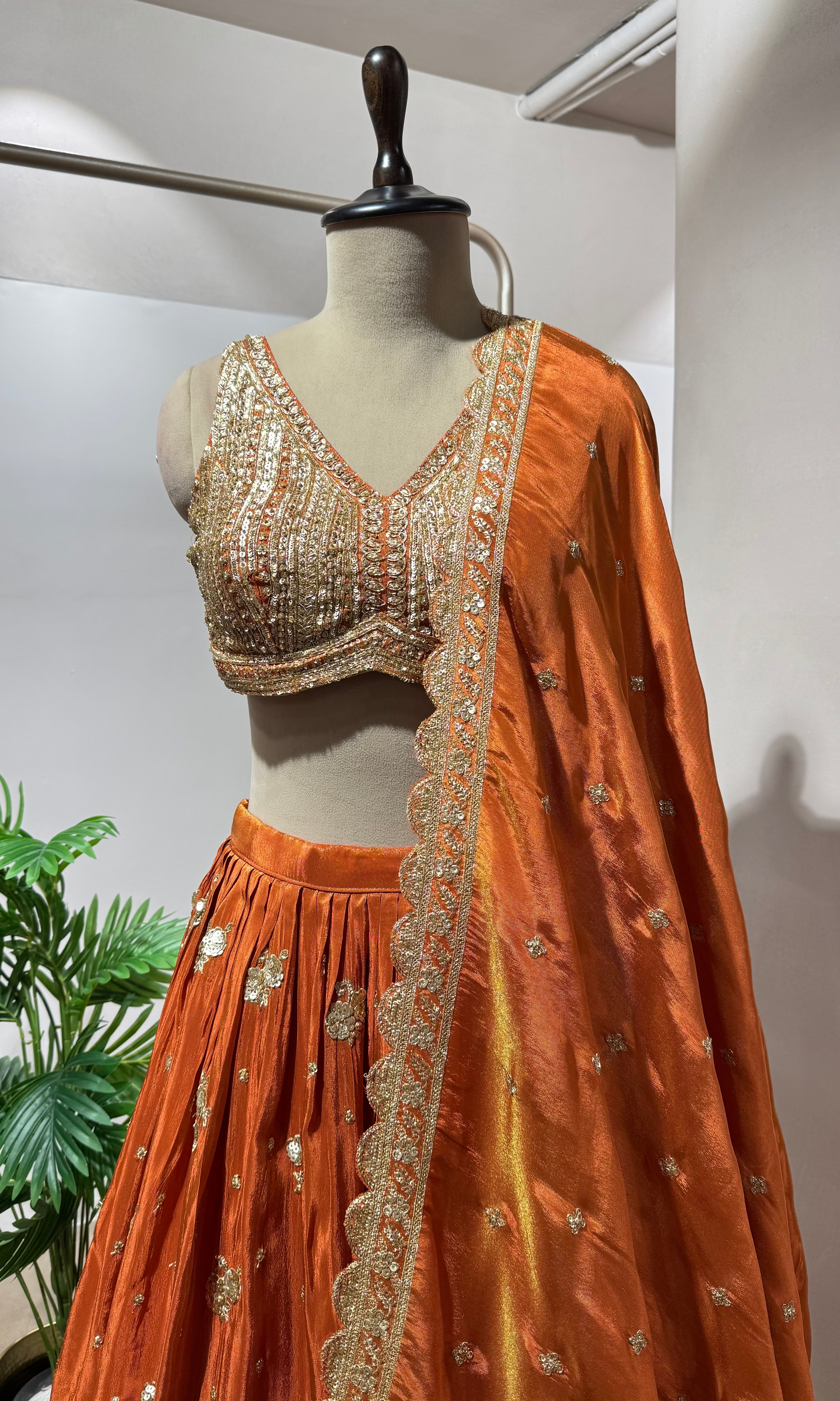RUST silk embroidered lehenga SET