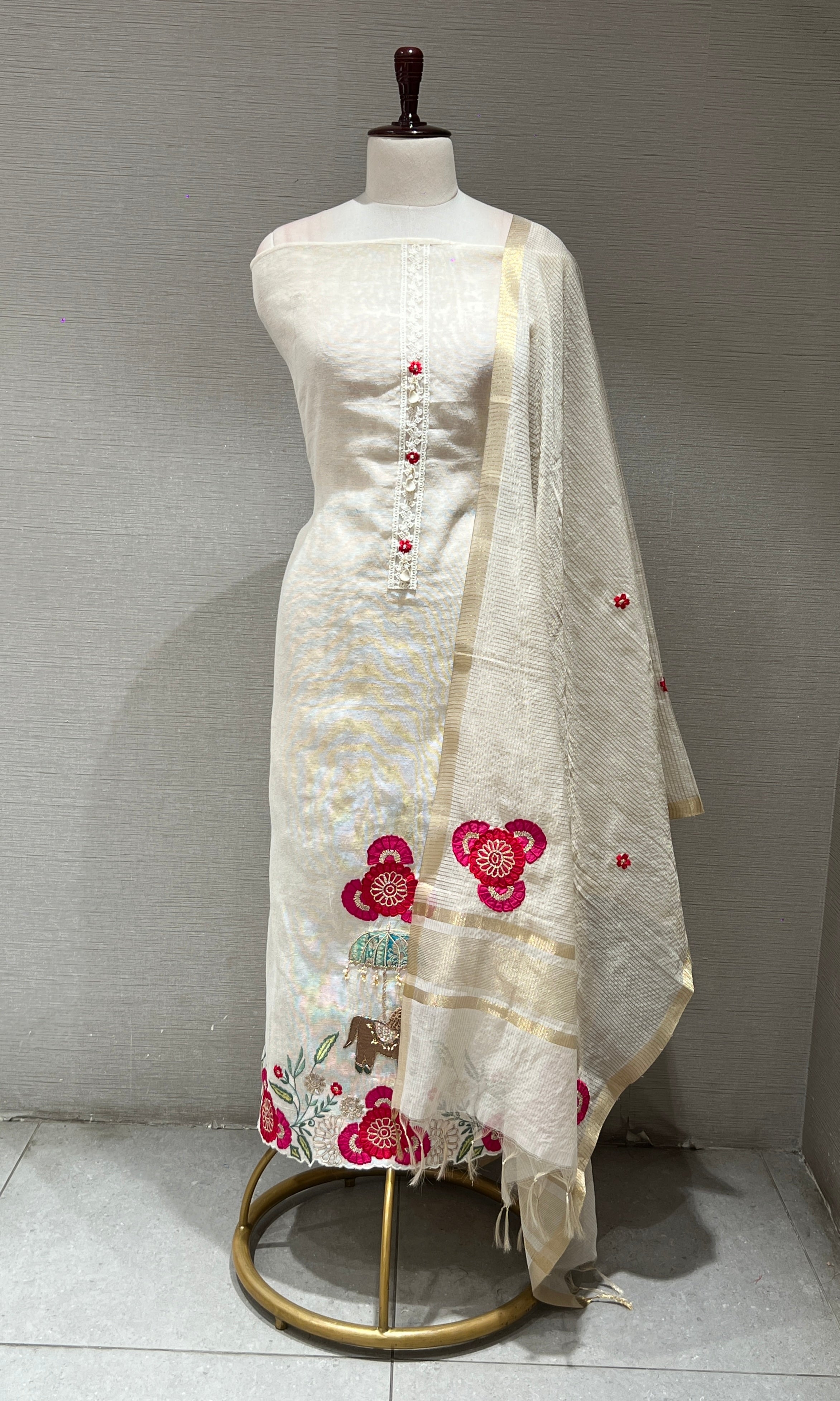 Cream FLORAL dress material