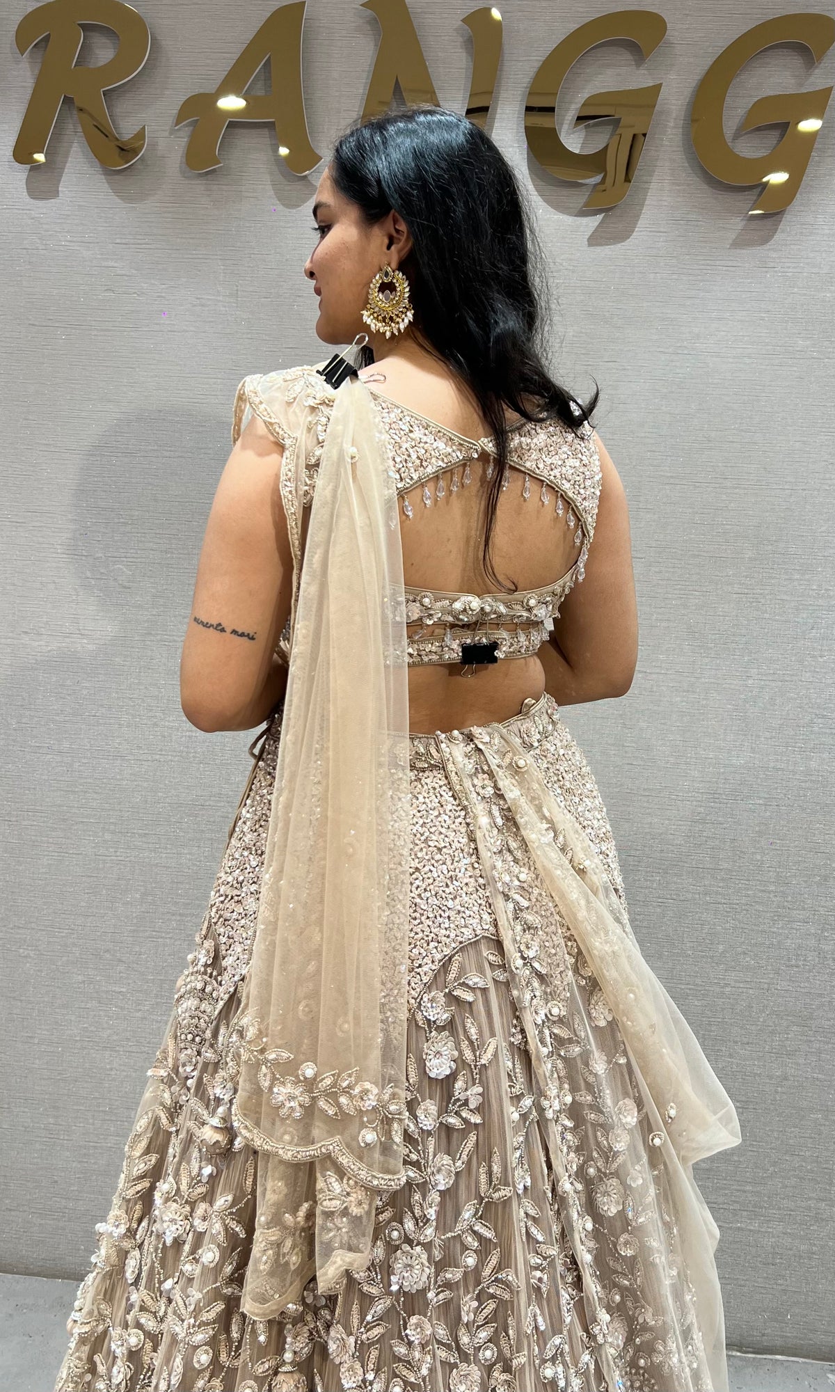 Champagne Soft Net Intricate Zari Sequin Embroidery Bridal lehenga