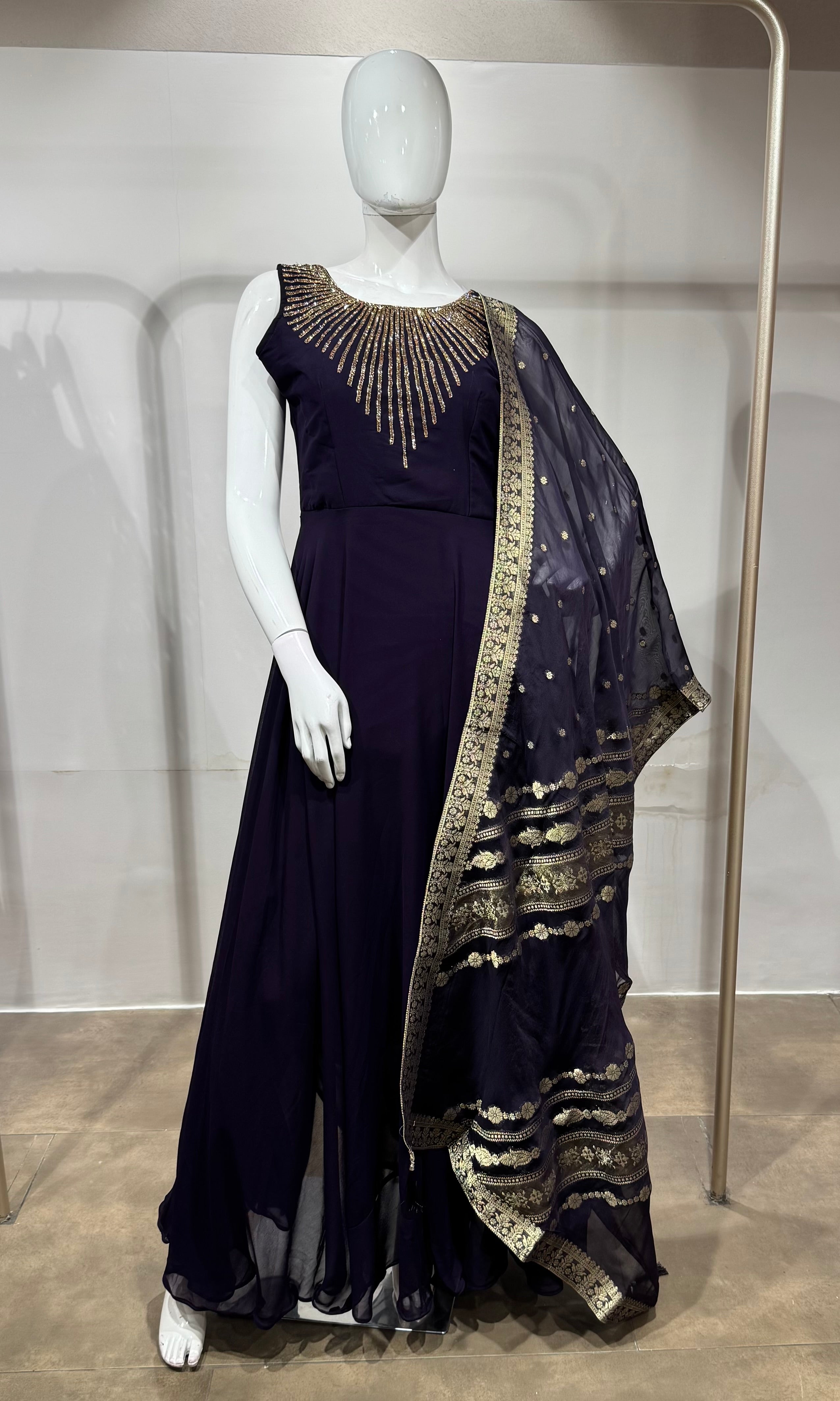 WINE Zari Embroidered Festive Anarkali Set