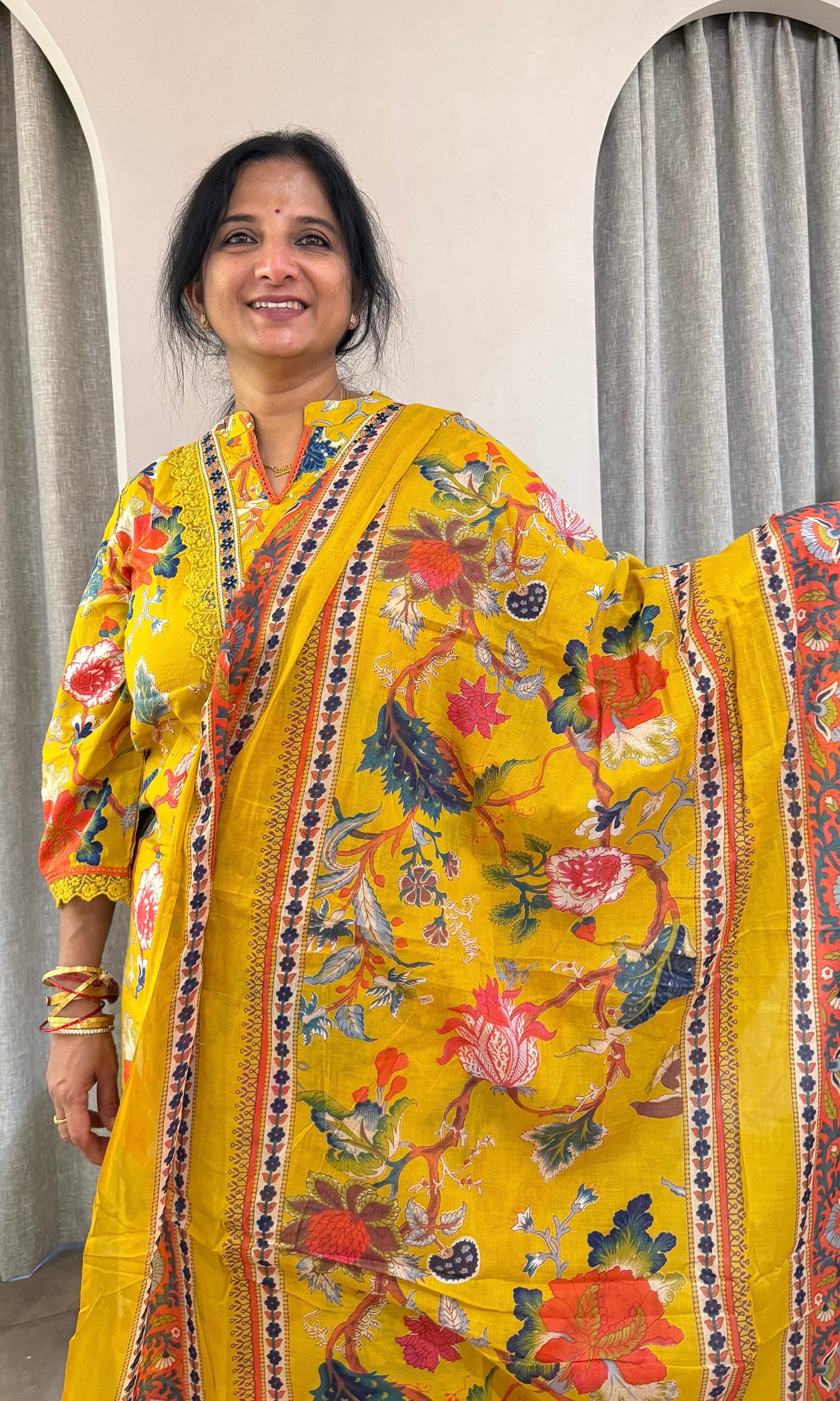 Yellow FLORAL kurta set