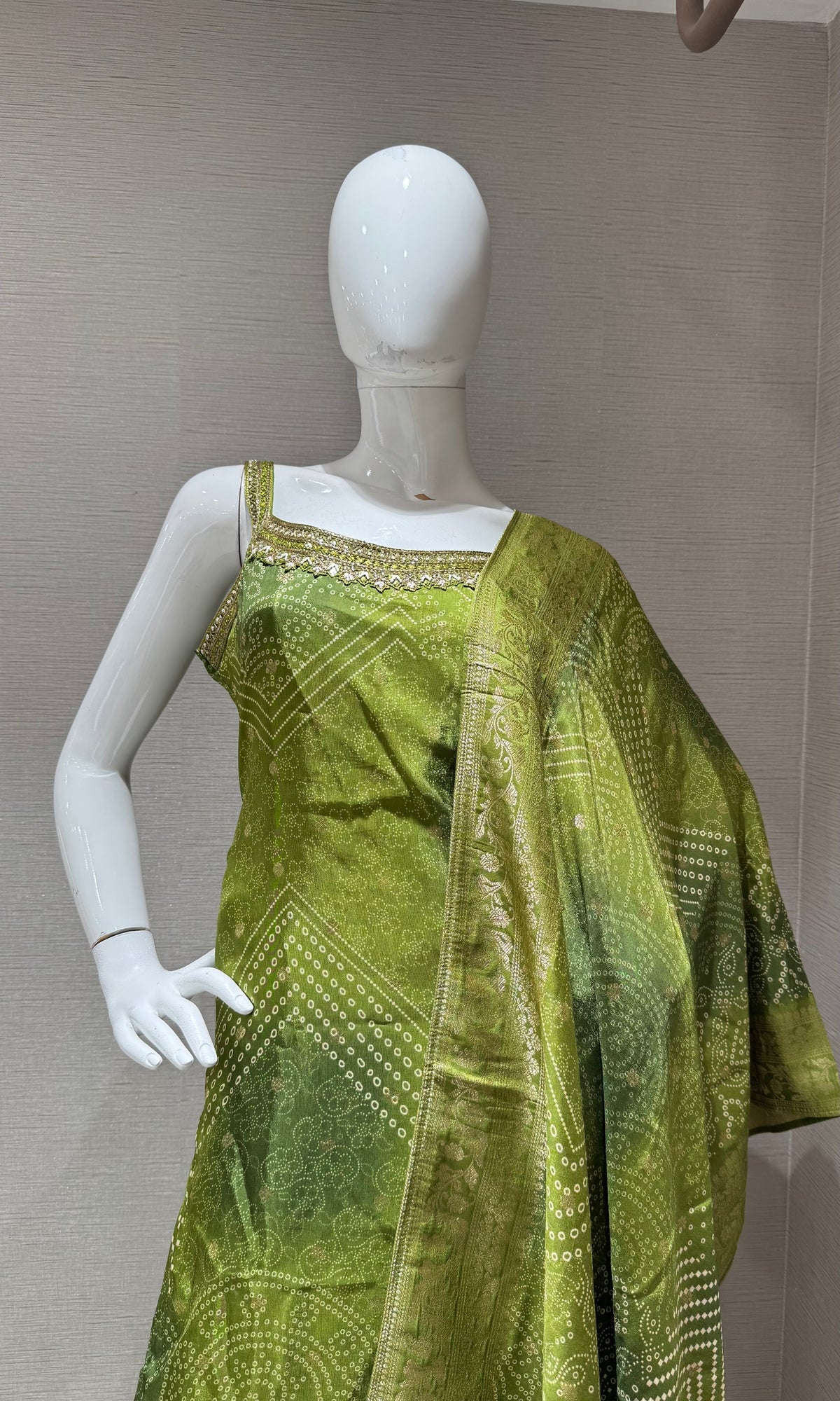 Olive Green Banarasi Silk kurta set with dupatta
