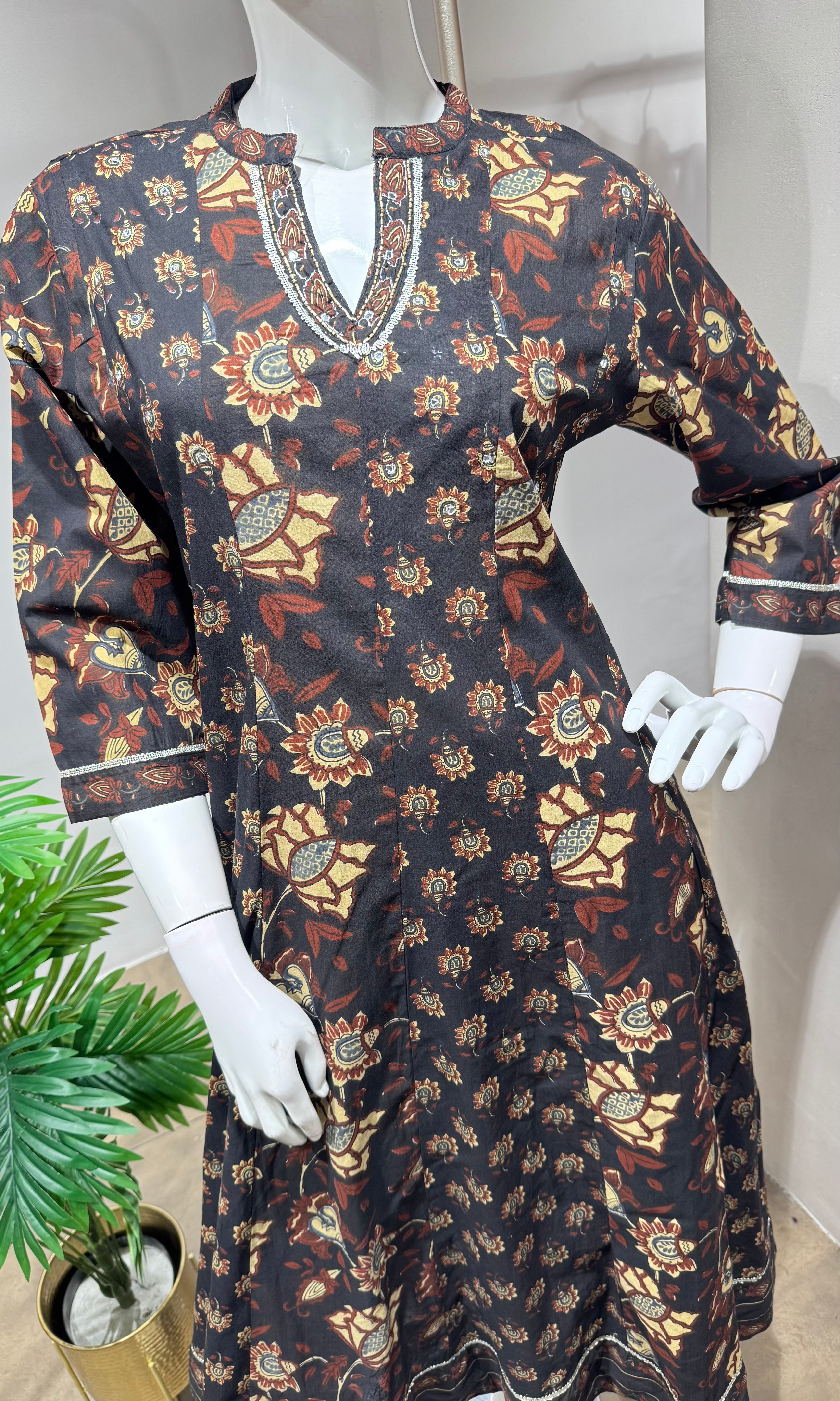 Black jaipuri cotton kurta set