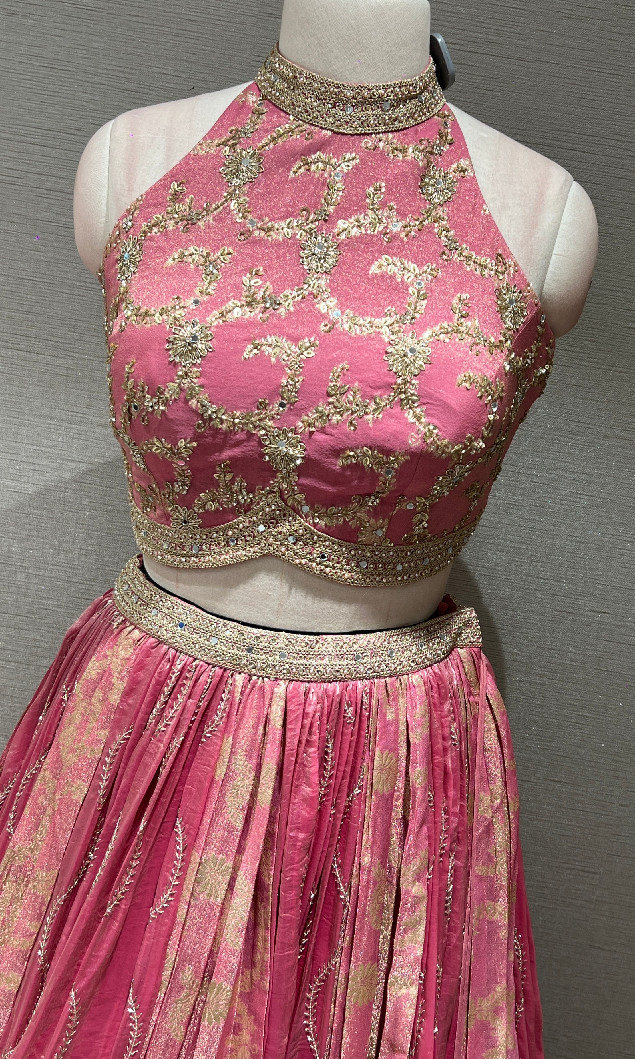 BLUSH PINK LEHENGA WITH HALTER BLOUSE