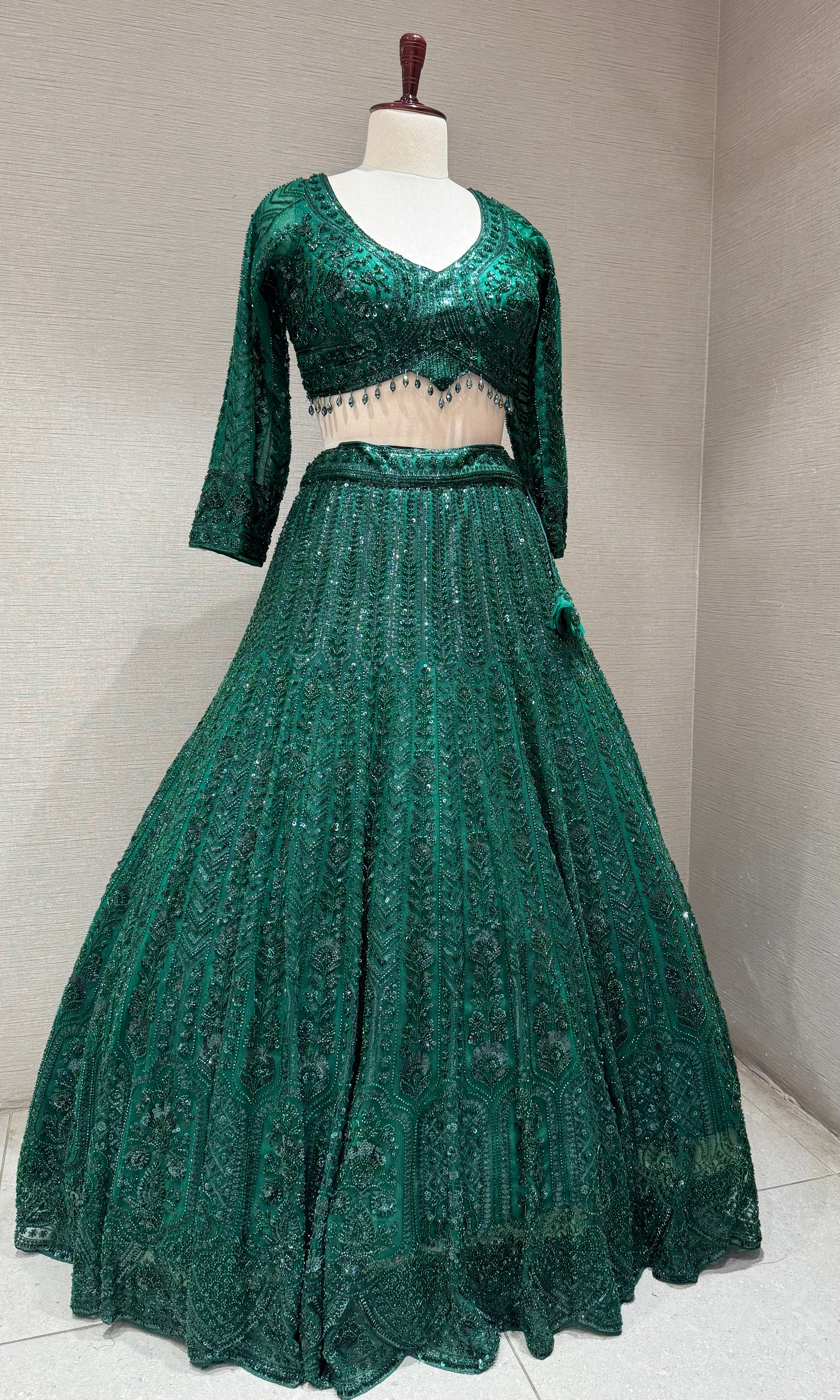 Dark Green Embellished Lehenga Choli Set